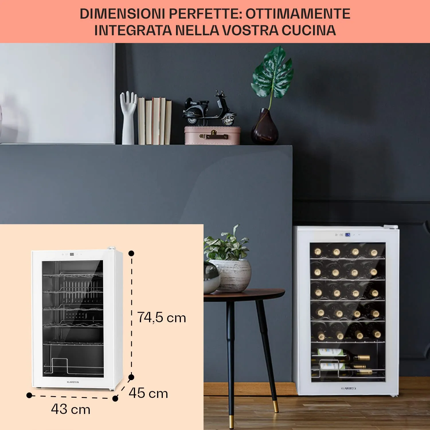 Klarstein Shiraz Cantinetta Vino Bianco - 24 Bottiglie, 63 L, 1 Zona, Inox - immagine 6