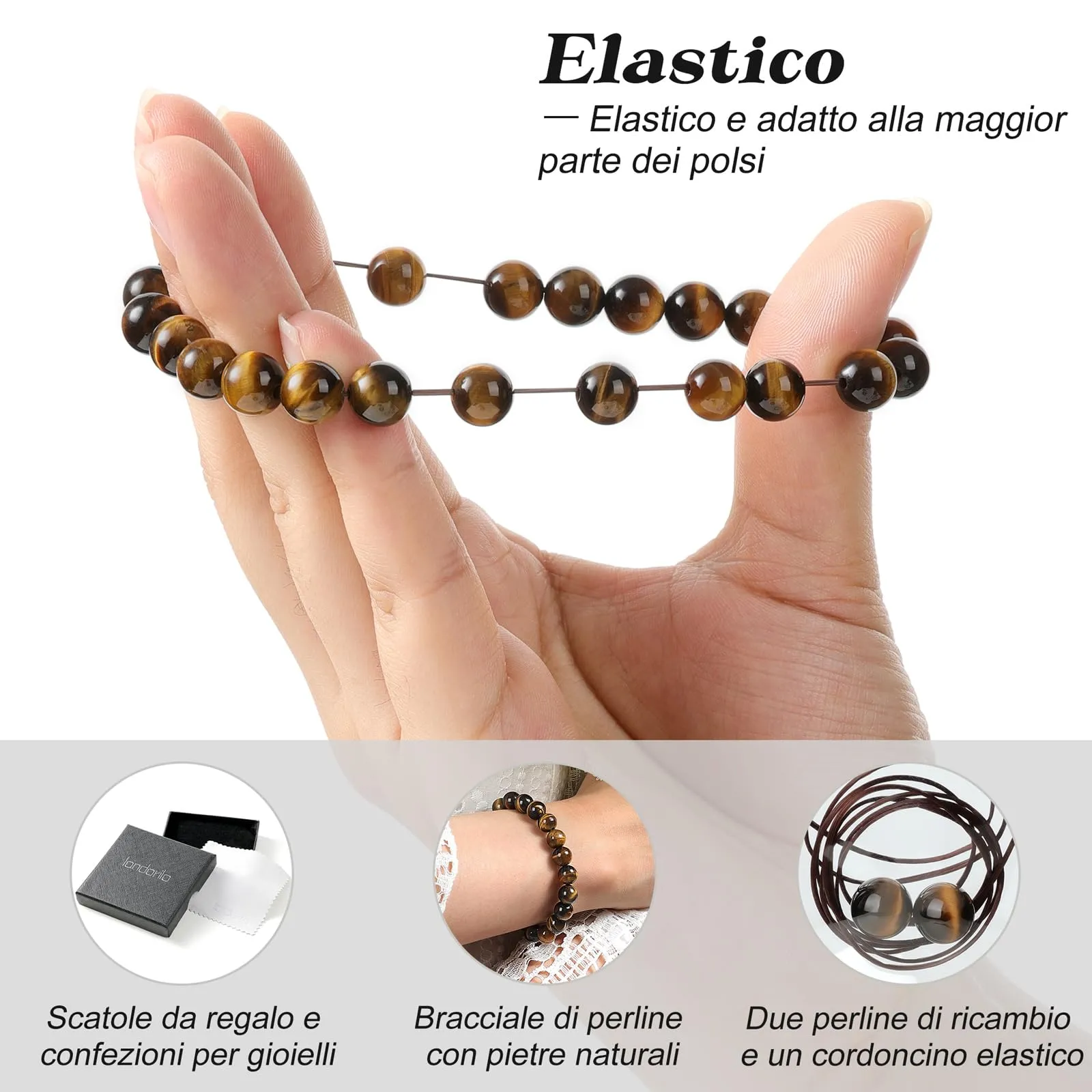 Landorilo Bracciale in Pietre Naturali Occhio di Tigre per Donna e Uomo - immagine 6