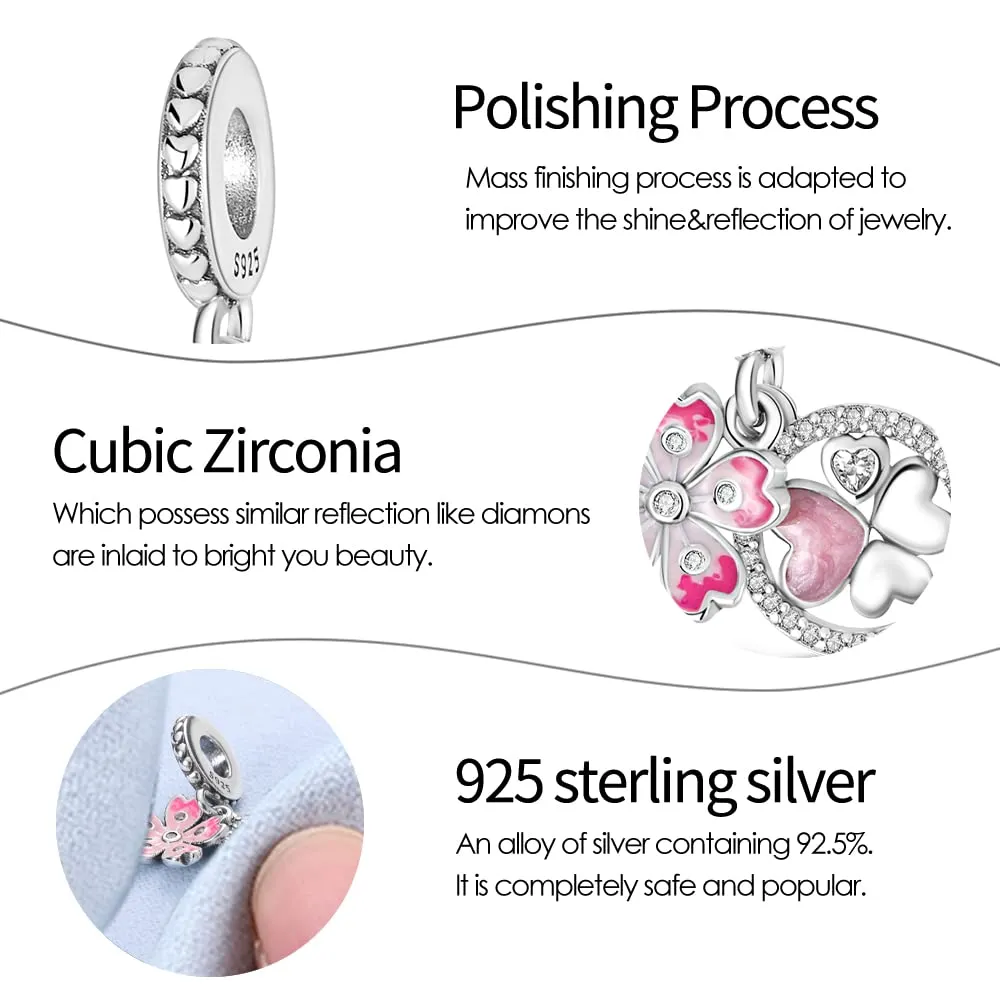 Pandach Bead Charm Ciondolo Argento Sterling 925 con Cubic Zirconia per Braccialetti e Collane Europei - immagine 3