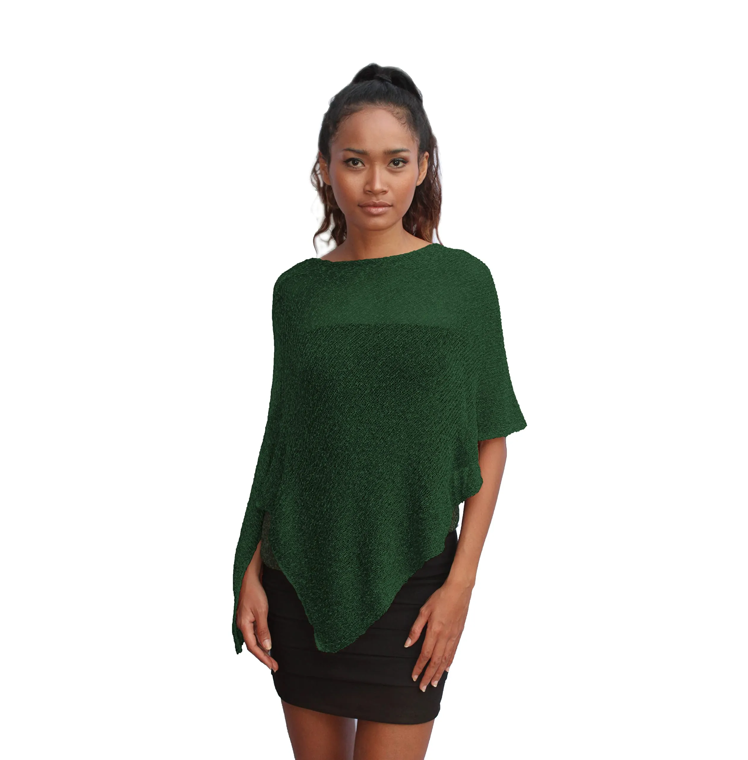 creazioni unique Poncho Coprispalle Donna in Rete di Viscosa Termica con Essenza di Fiore di Ciliegio, Verde Scuro - immagine 1