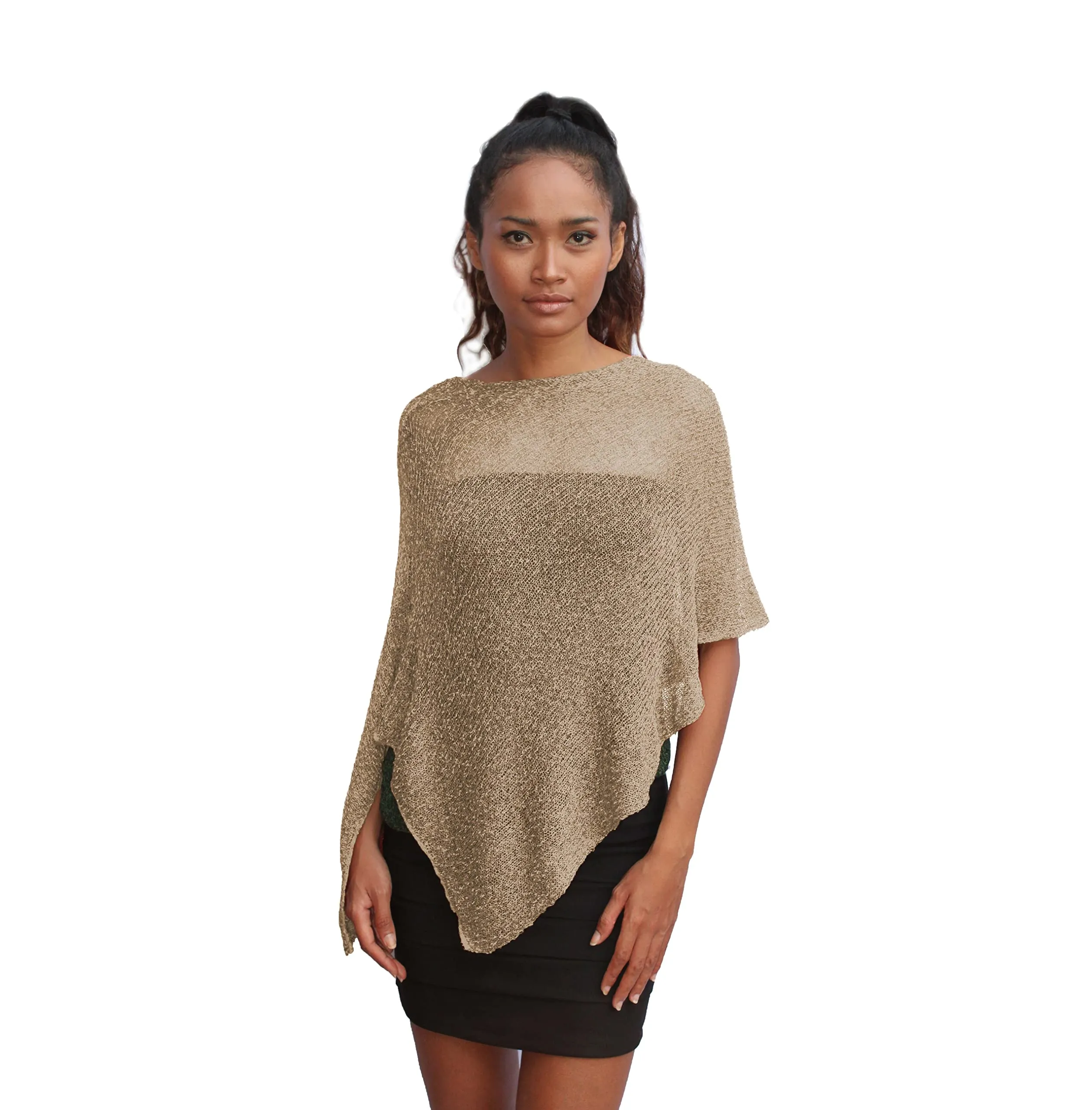 creazioni unique Poncho Coprispalle Donna in Rete di Viscosa Termica (Sabbia Oro) - immagine 1