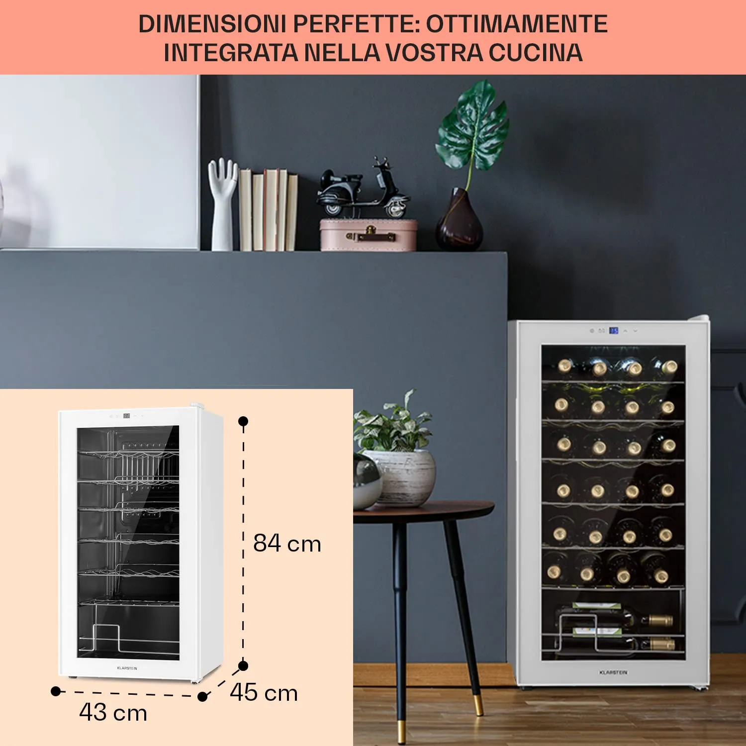 Klarstein Shiraz Cantinetta Vino Bianco, 28 Bottiglie, 74 L, 1 Zona, 5–18 °C, LED, Telaio Inox - immagine 6