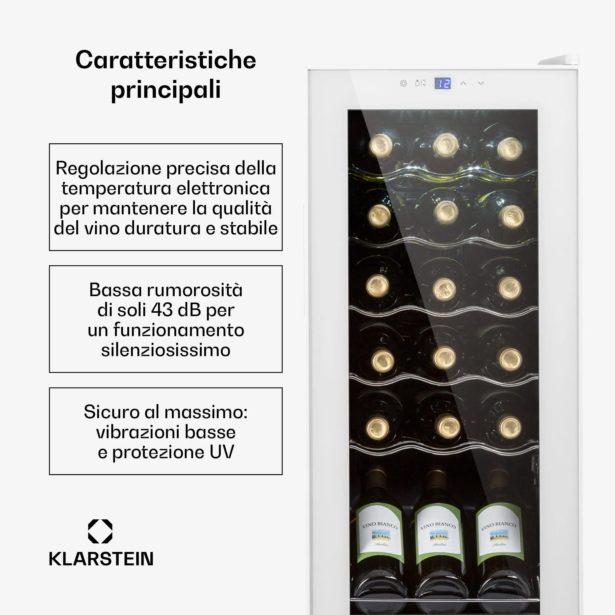 Klarstein Shiraz Cantinetta Vino Bianco, 18 Bottiglie, 1 Zona, 5–18 °C, Telaio Inox - immagine 2