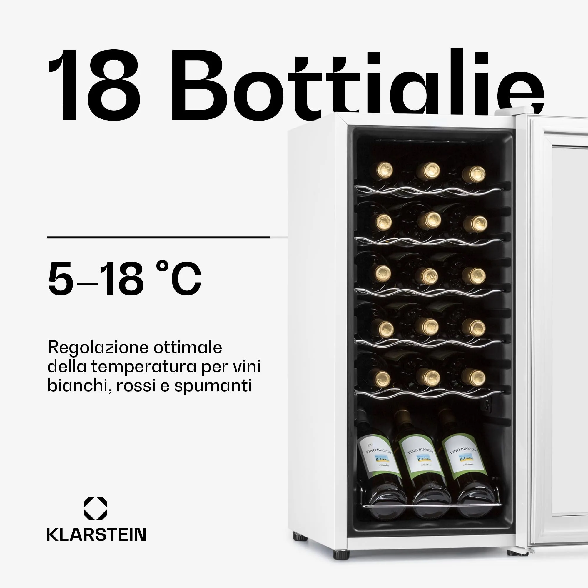 Klarstein Shiraz Cantinetta Vino Bianco, 18 Bottiglie, 1 Zona, 5–18 °C, Telaio Inox - immagine 3