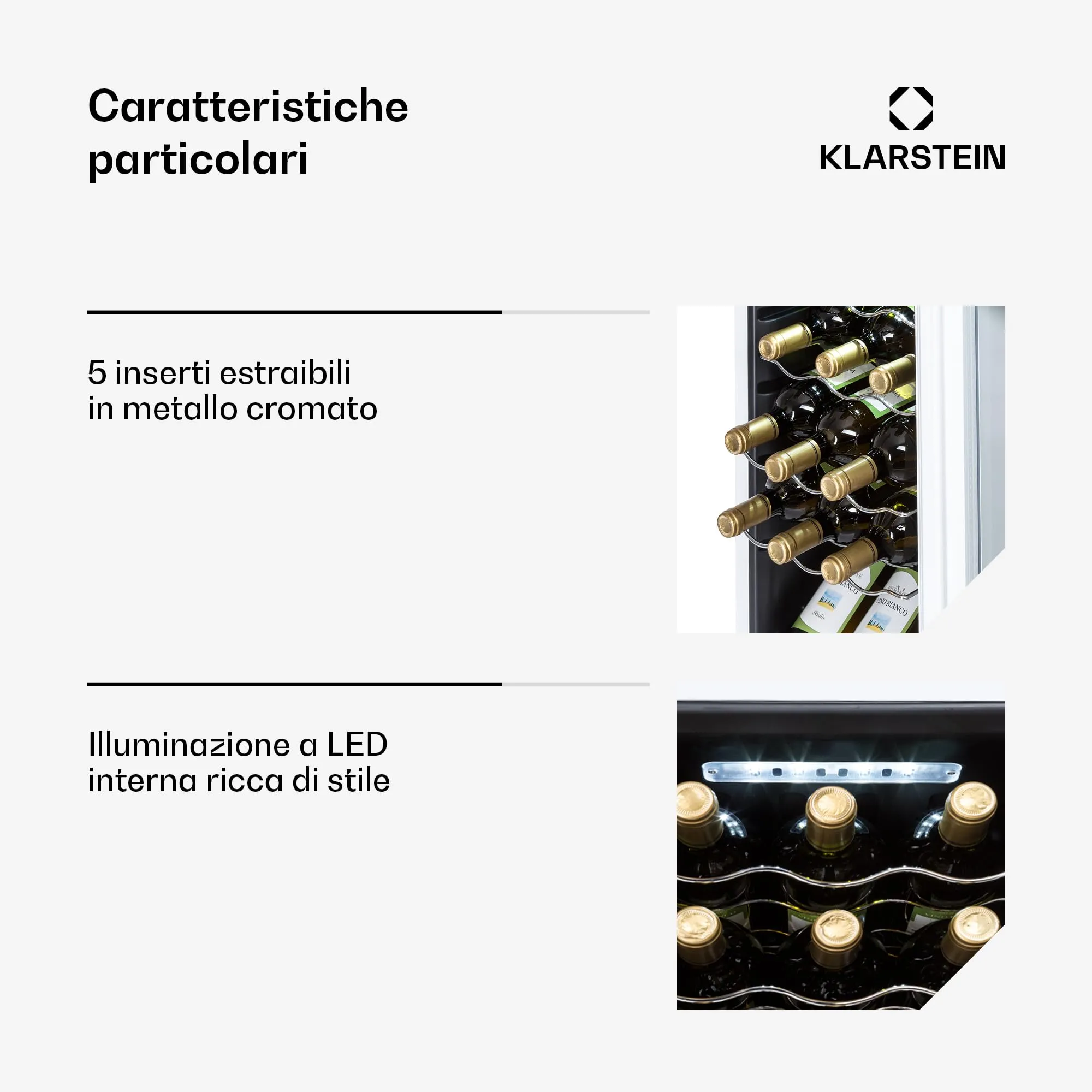 Klarstein Shiraz Cantinetta Vino Bianco, 18 Bottiglie, 1 Zona, 5–18 °C, Telaio Inox - immagine 4