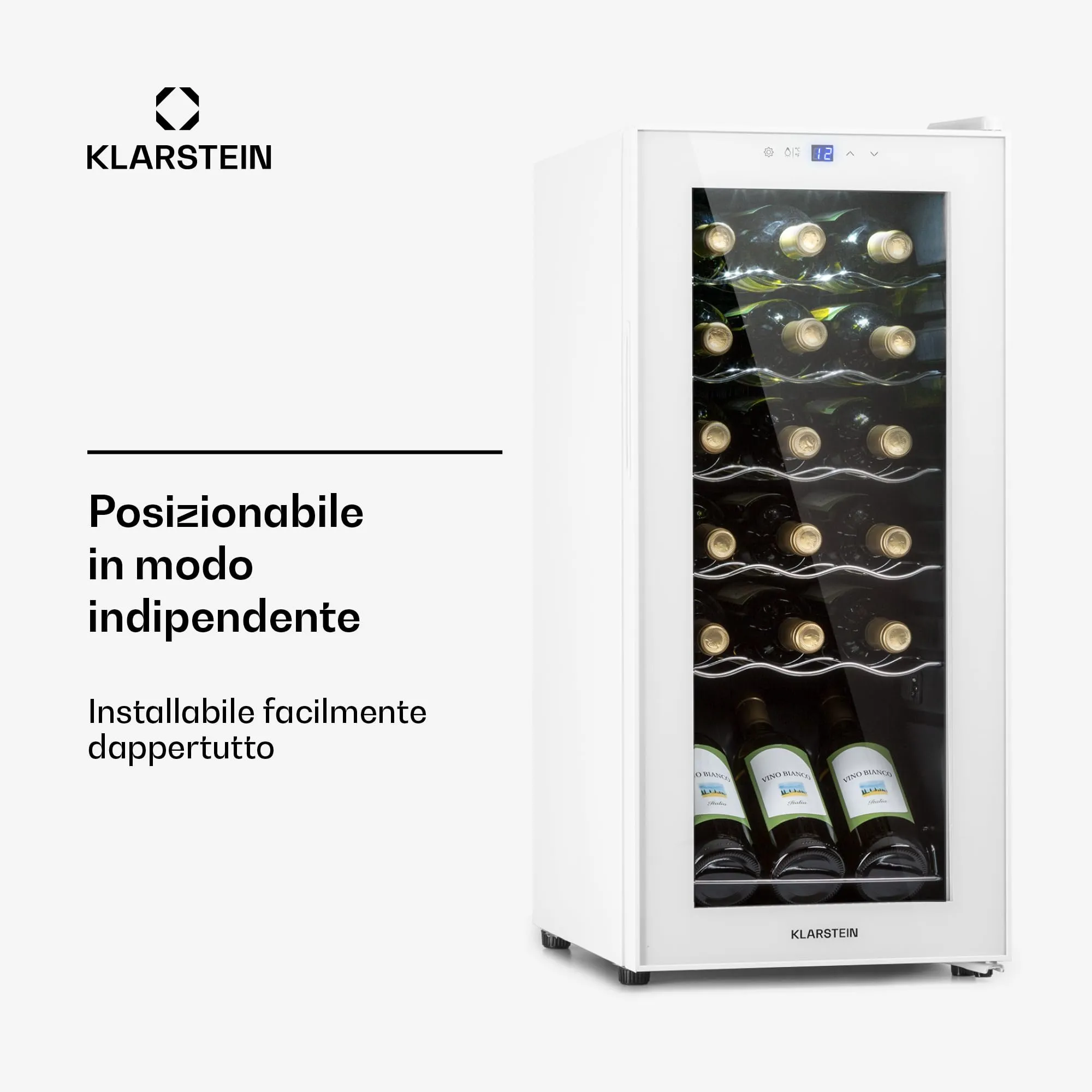 Klarstein Shiraz Cantinetta Vino Bianco, 18 Bottiglie, 1 Zona, 5–18 °C, Telaio Inox - immagine 5