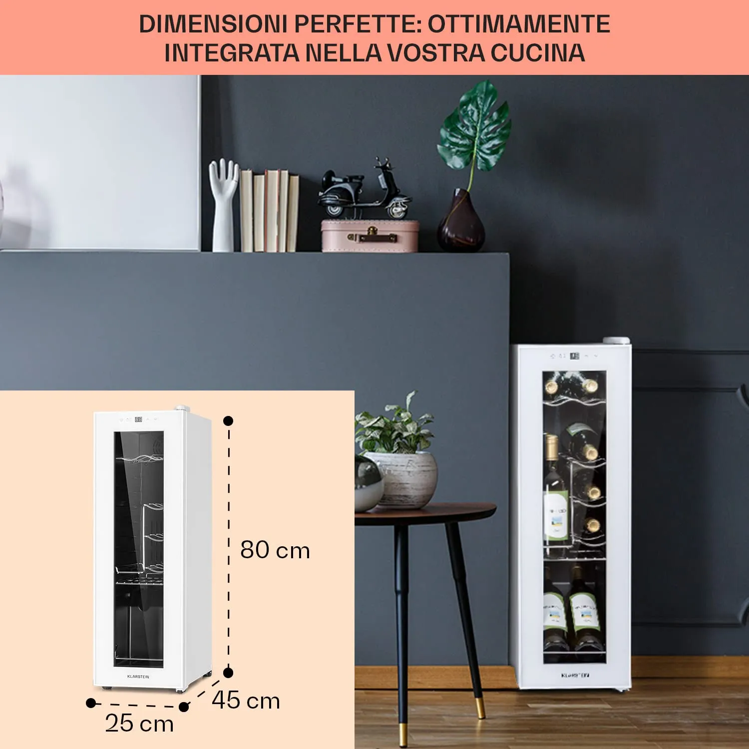 Klarstein Shiraz Cantinetta Vino Bianco, 12 Bottiglie, 32 L, 1 Zona, 5–18 °C, LED, Inox - immagine 5