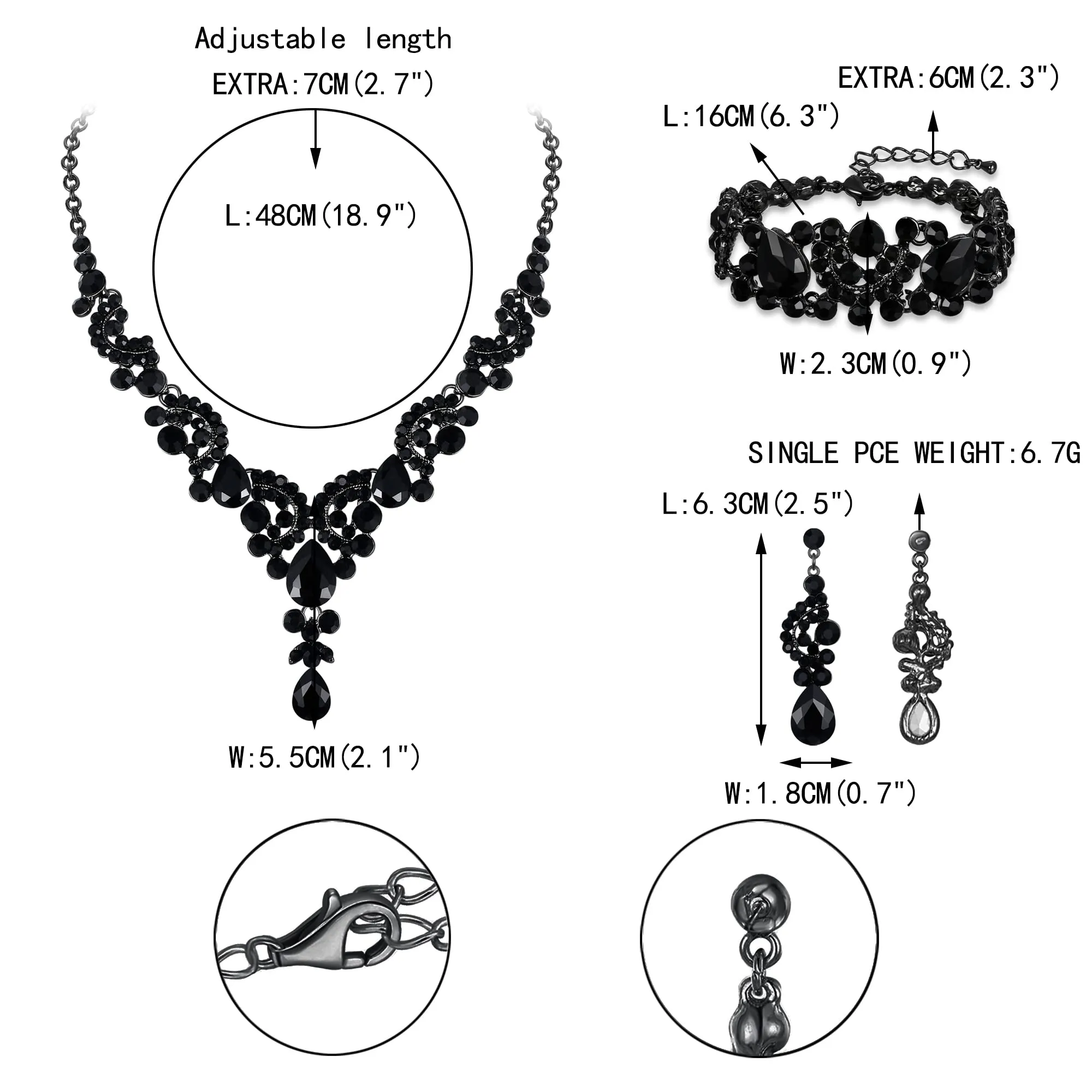 EVER FAITH Set di Gioielli in Cristallo Art Deco Floreale con Collana, Bracciale, Anello e Orecchini, Nero - immagine 5