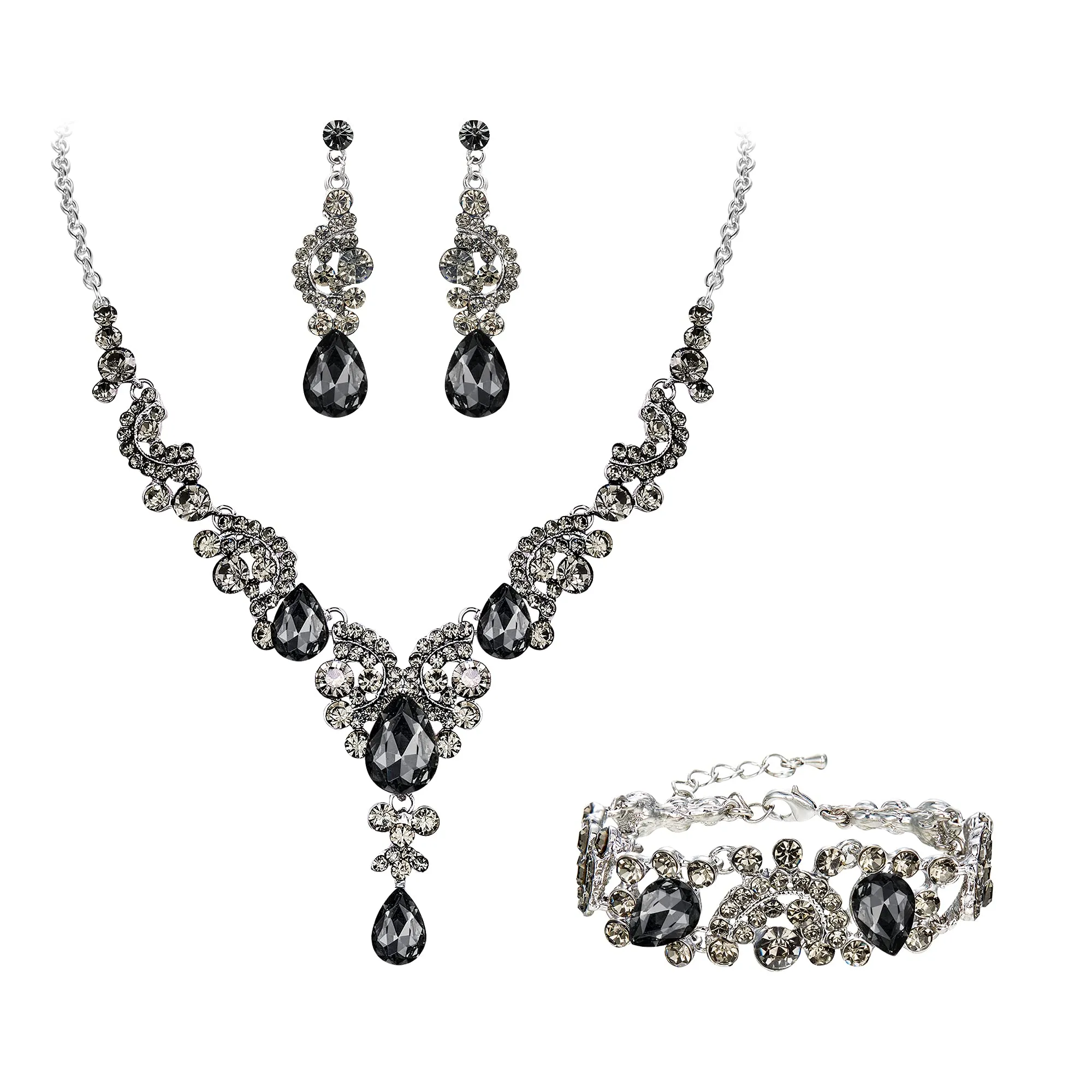 EVER FAITH Set di Gioielli in Cristallo Art Deco Floreale con Collana, Bracciale, Anello e Orecchini - immagine 1