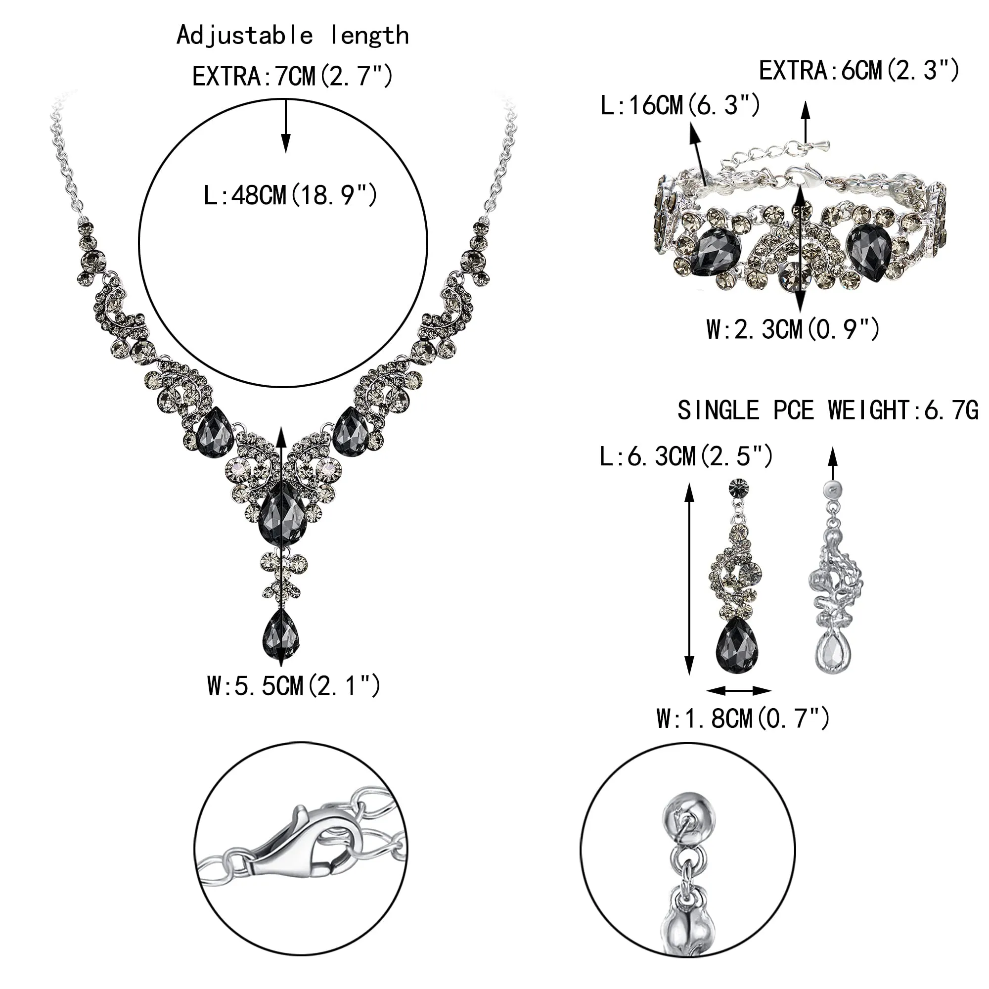 EVER FAITH Set di Gioielli in Cristallo Art Deco Floreale con Collana, Bracciale, Anello e Orecchini - immagine 4