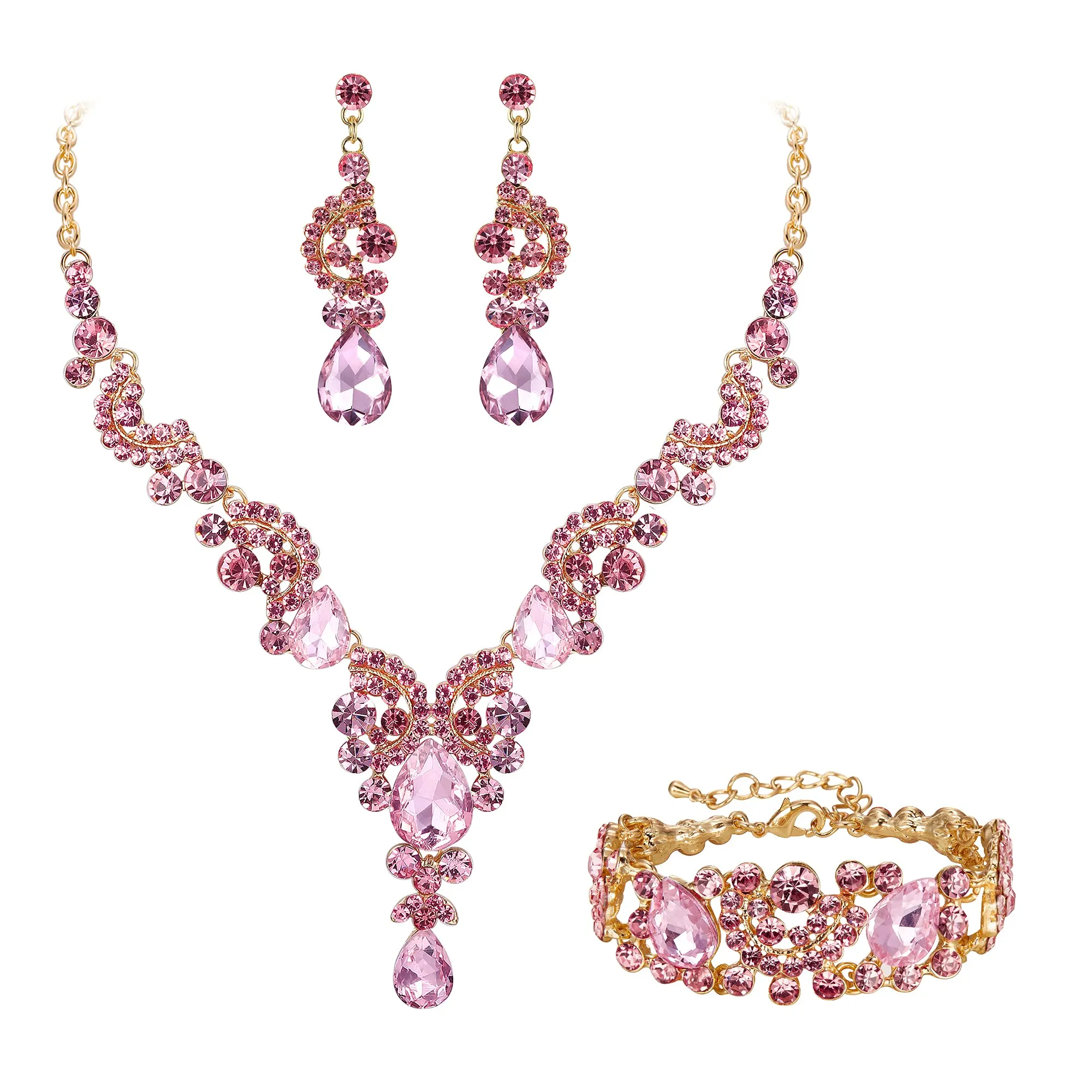 EVER FAITH Set di Gioielli in Cristallo Art Deco Floreale con Collana, Bracciale, Anello e Orecchini - immagine 1