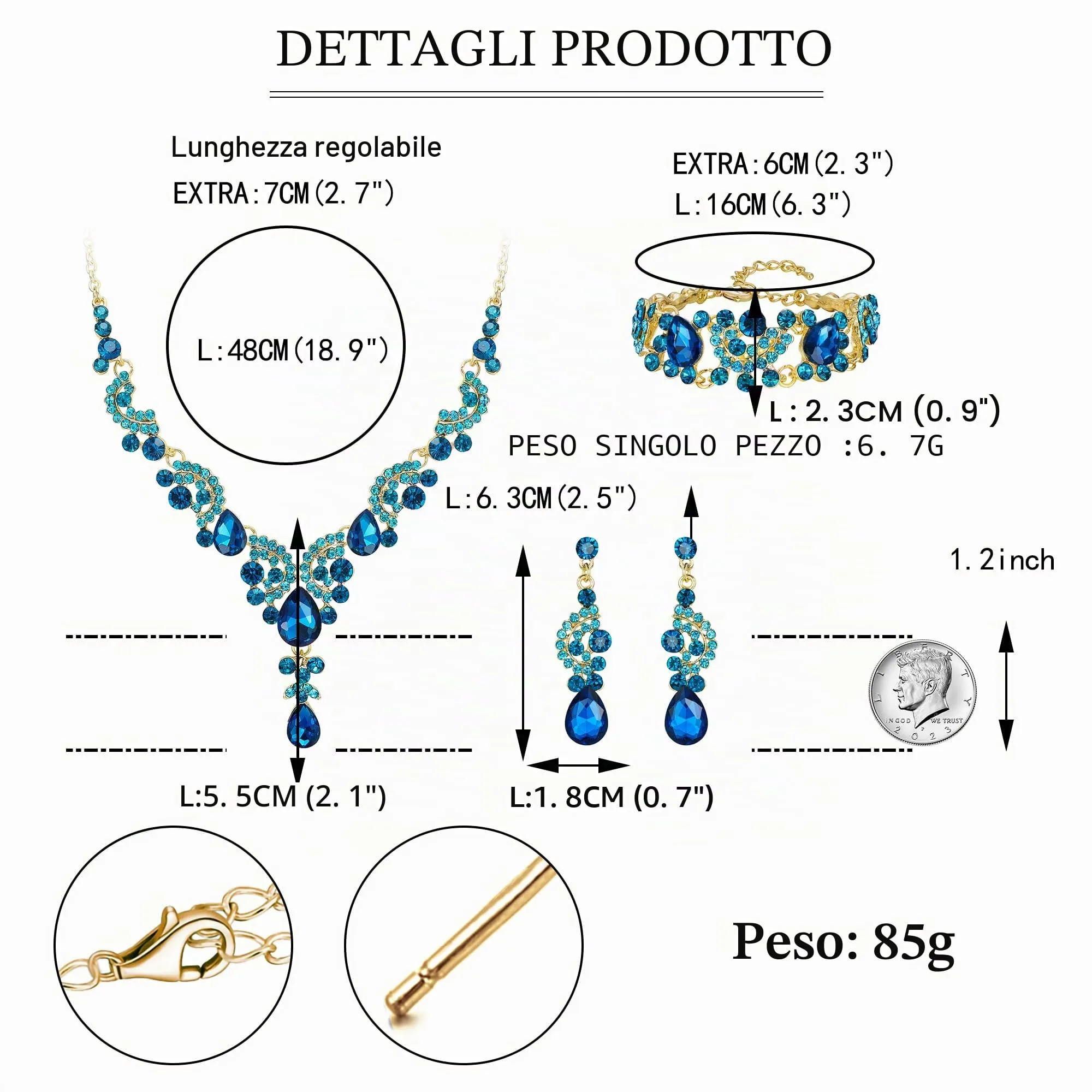 EVER FAITH Set di Gioielli in Cristallo con Collana, Bracciale, Anello e Orecchini, Design Art Deco Floreale Onda Goccia - immagine 4