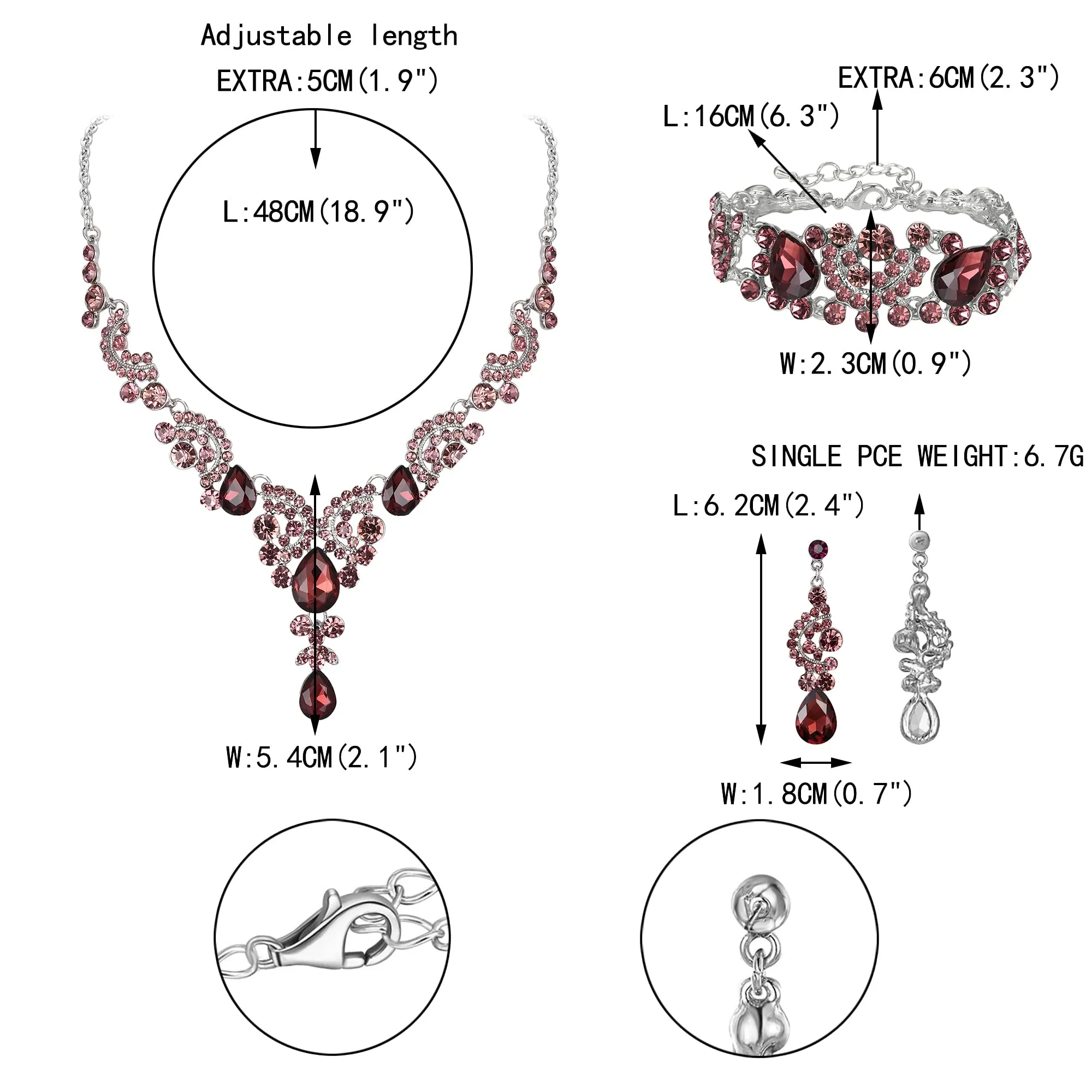 EVER FAITH Set di Gioielli in Cristallo con Collana, Bracciale e Orecchini, Design Art Deco Floreale a Goccia - immagine 4