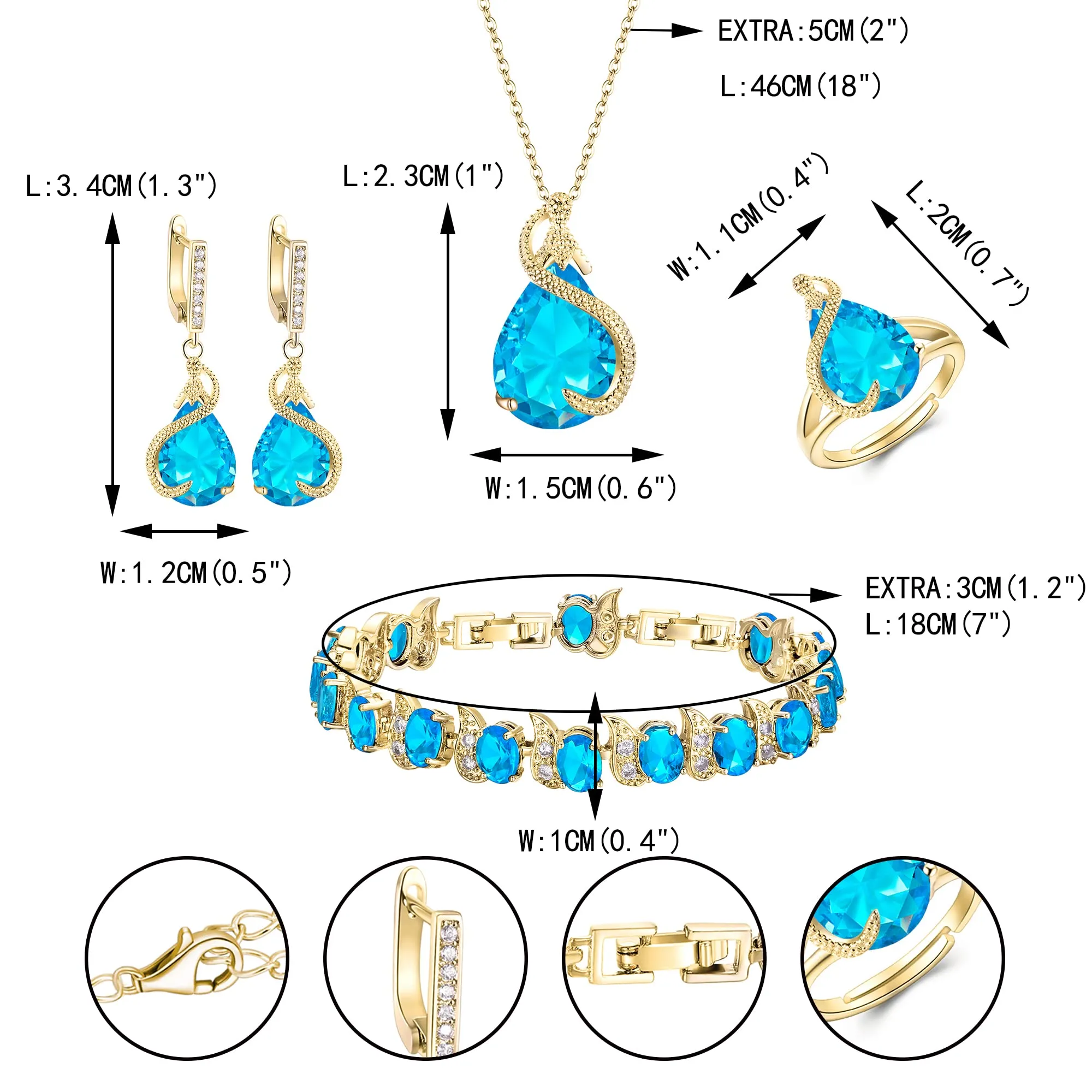 EVER FAITH Set di gioielli da sposa con Smeraldo e Zirconia Cubica, Collana, Orecchini, Bracciale e Anello - immagine 4