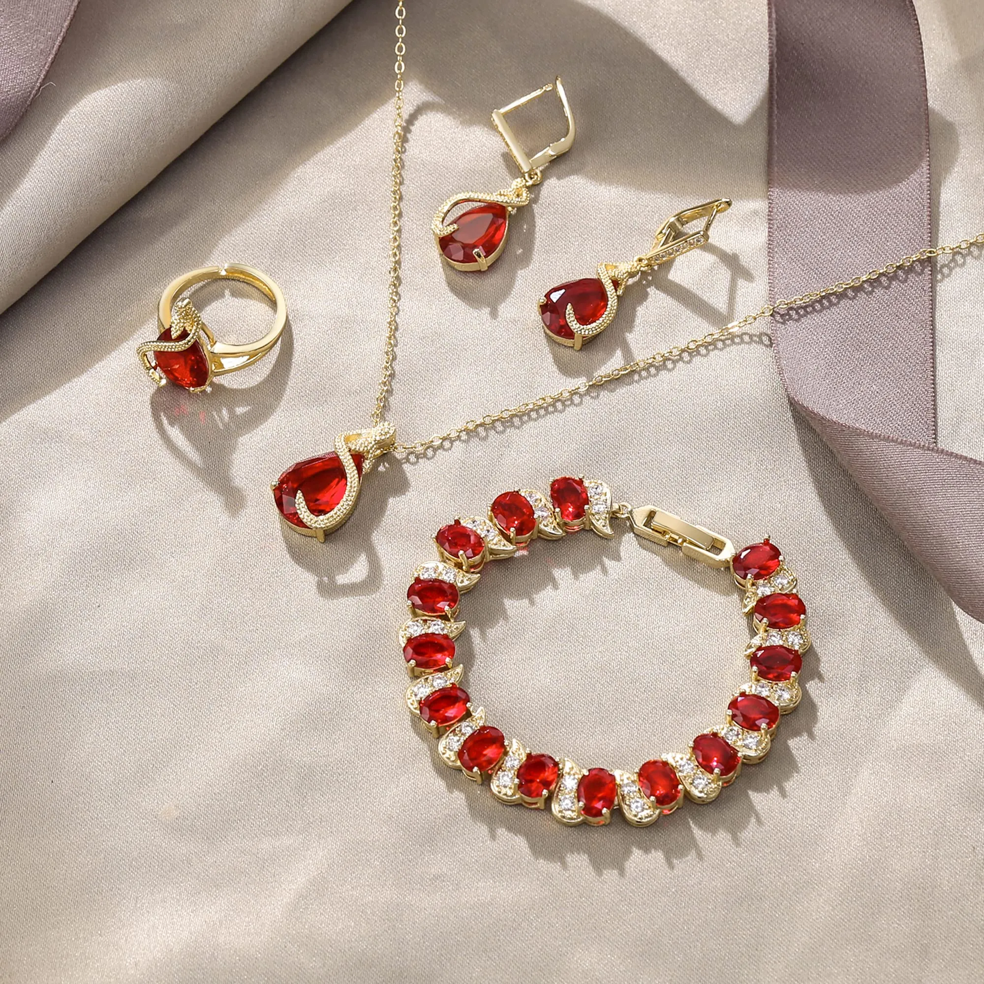 EVER FAITH Set di gioielli da sposa con Smeraldo e Zirconia Cubica, Collana, Orecchini, Bracciale e Anello - immagine 4