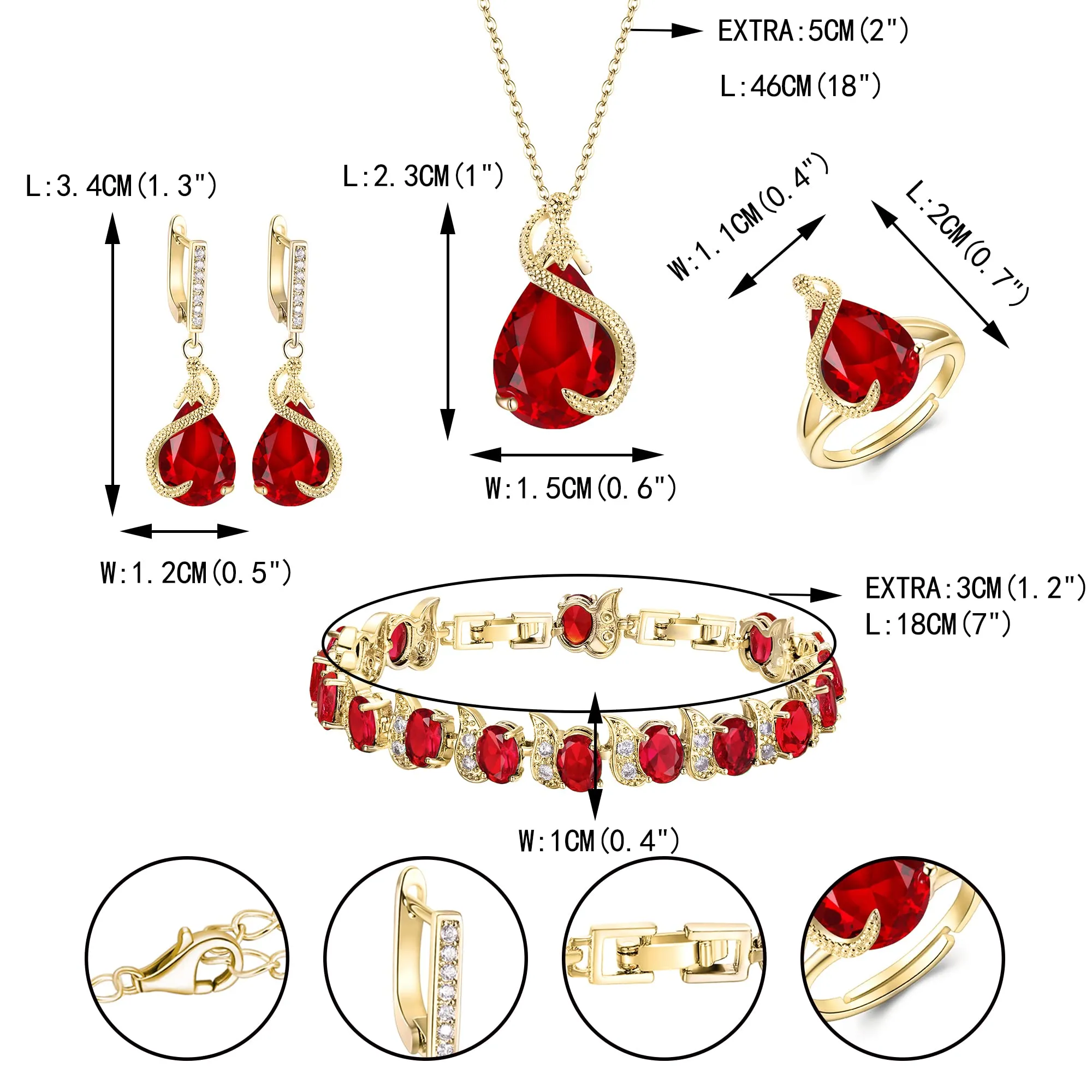 EVER FAITH Set di gioielli da sposa con Smeraldo e Zirconia Cubica, Collana, Orecchini, Bracciale e Anello - immagine 5