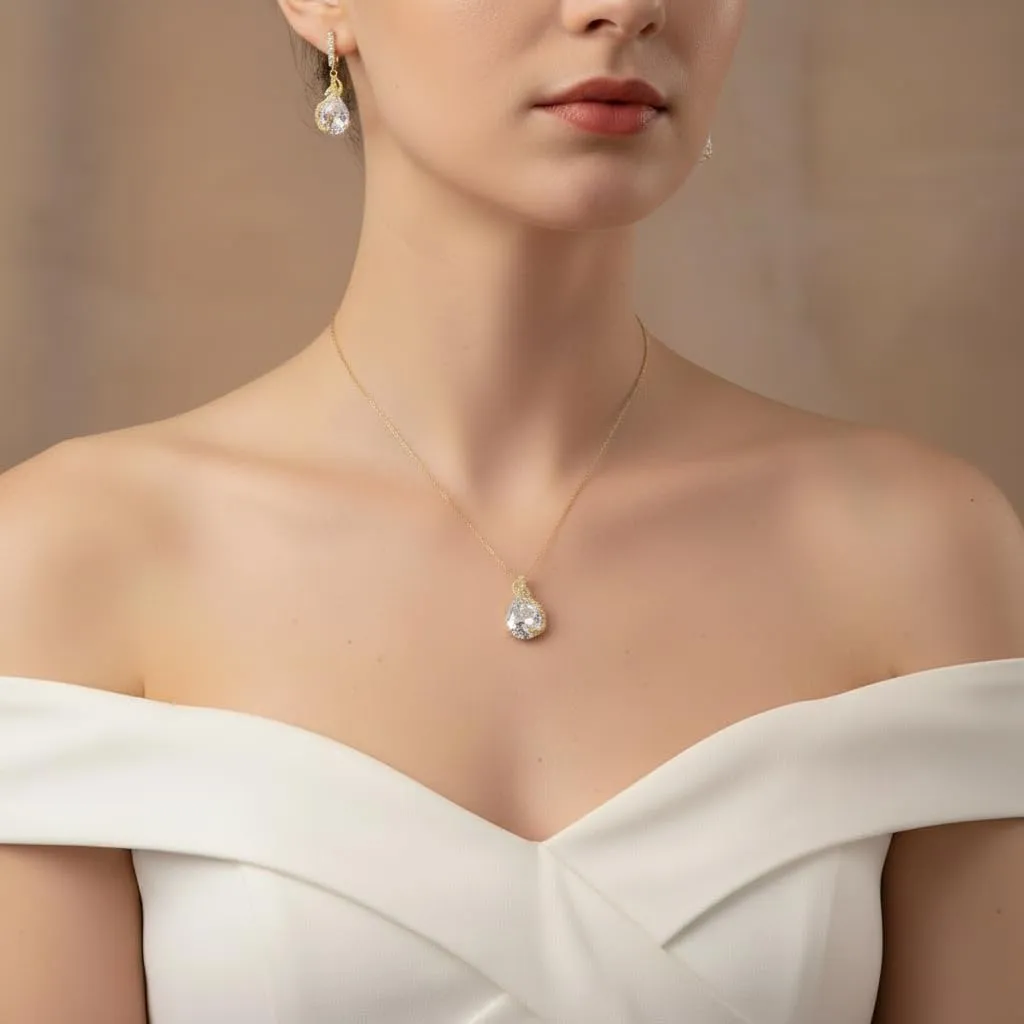 EVER FAITH Set di gioielli da sposa con Smeraldo e Zirconia Cubica - Collana, Orecchini, Bracciale e Anello - immagine 2