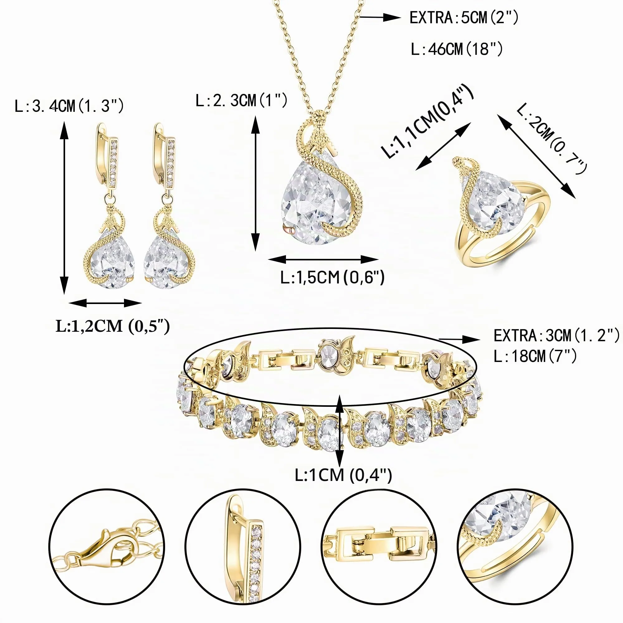 EVER FAITH Set di gioielli da sposa con Smeraldo e Zirconia Cubica - Collana, Orecchini, Bracciale e Anello - immagine 4