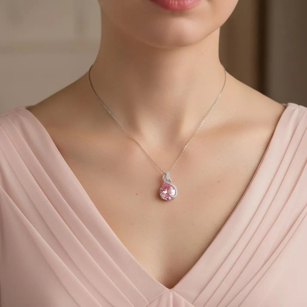 EVER FAITH Bridal Goccia Zirconia Cubica Set di Gioielli per Sposa e Damigella d'Onore, Collana, Orecchini, Bracciale Tennis e Anelli Aperti, Rosa Argento Fondo - immagine 3