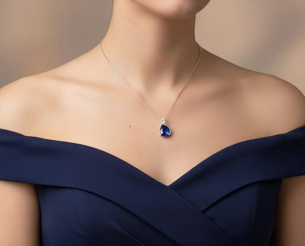 Ever Faith Set di gioielli in zirconia cubica con zaffiro, collana, orecchini, bracciale e anello, Blu Argento - immagine 2