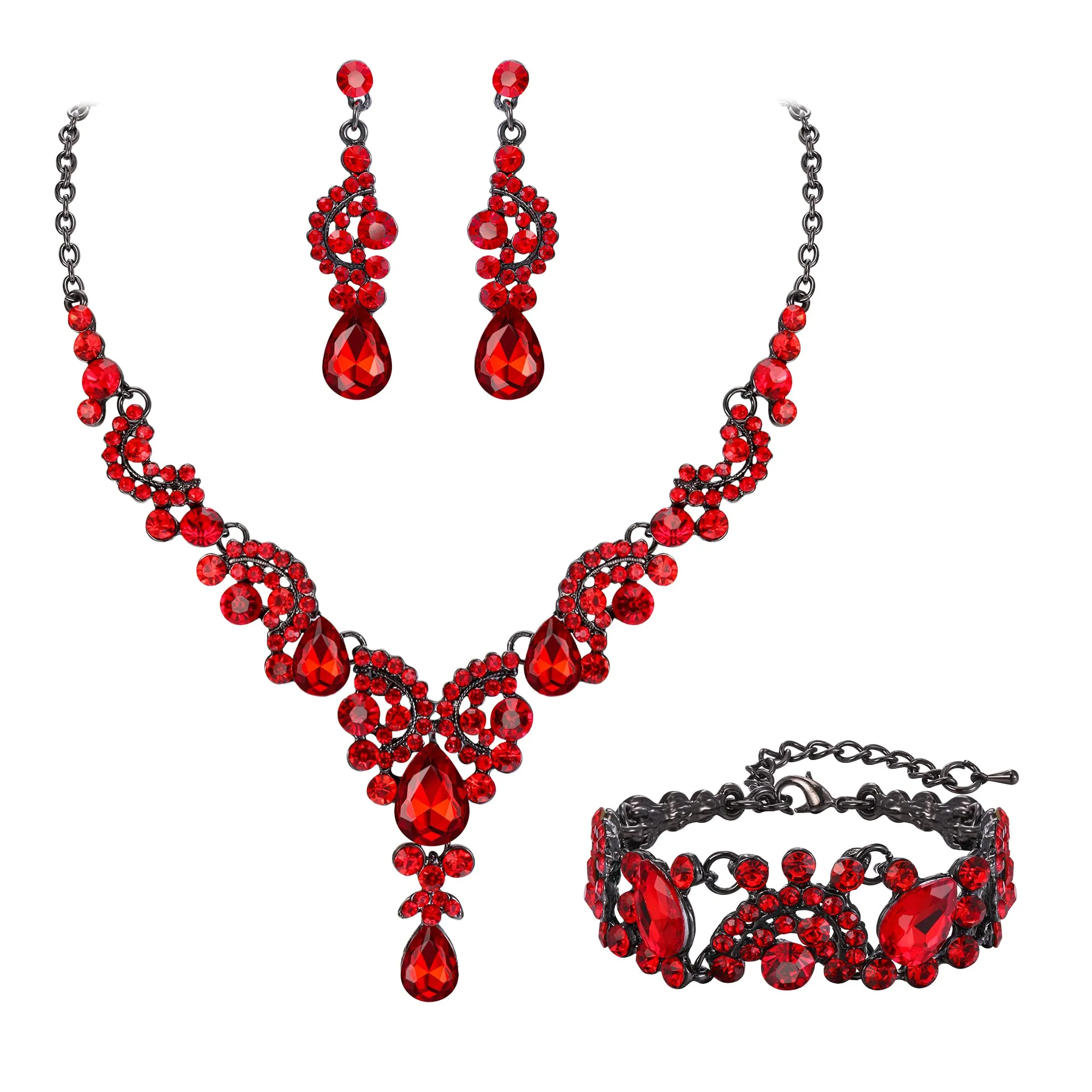 Ever Faith Set di Gioielli con Cristalli Rhinestone, Collana, Bracciale e Orecchini, Design Art Deco Floreale - immagine 1