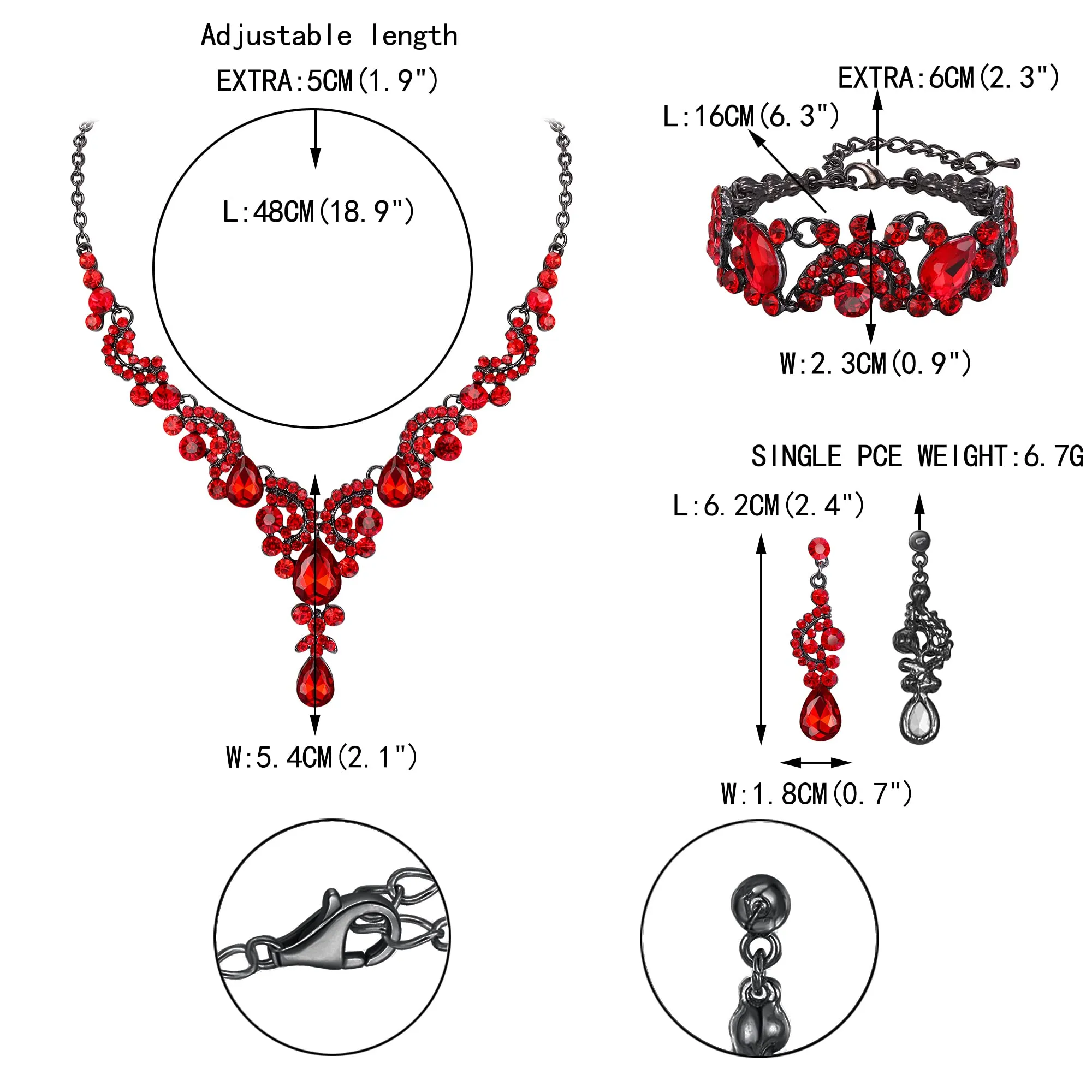 Ever Faith Set di Gioielli con Cristalli Rhinestone, Collana, Bracciale e Orecchini, Design Art Deco Floreale - immagine 5