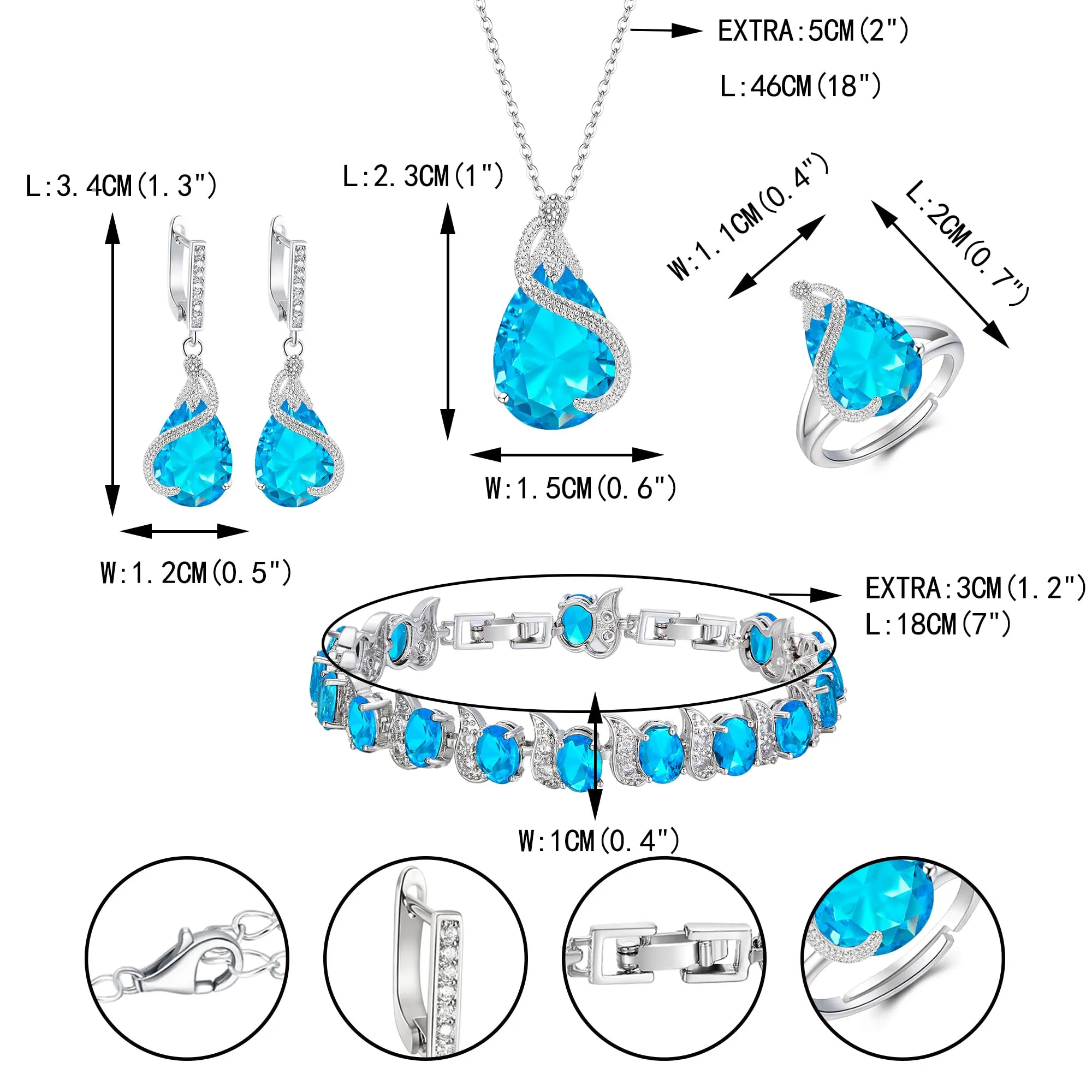 EVER FAITH Set di gioielli da sposa con Smeraldo e Zirconia Cubica, Collana Orecchini Bracciale e Anello - immagine 6
