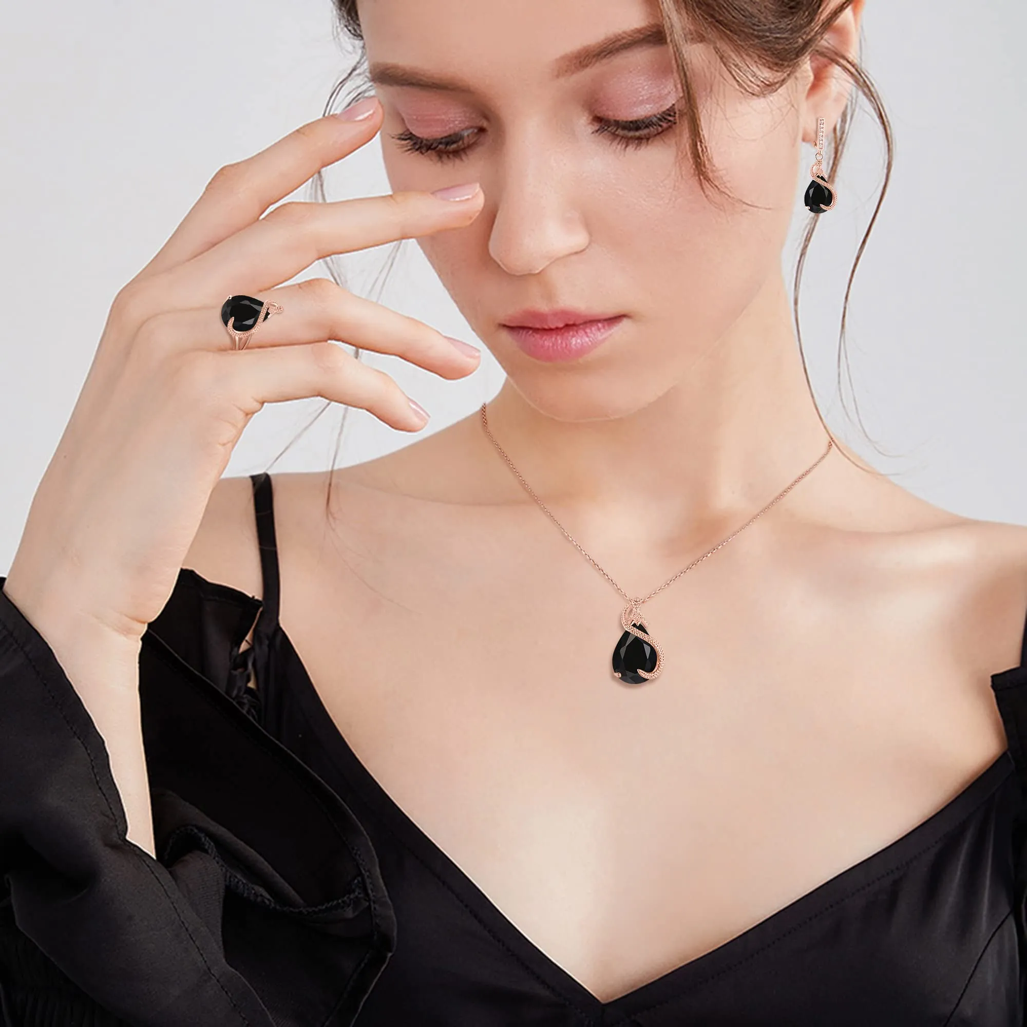EVER FAITH Set di gioielli da sposa con Smeraldo e Zirconia Cubica, Collana Orecchini Bracciale e Anello - immagine 4