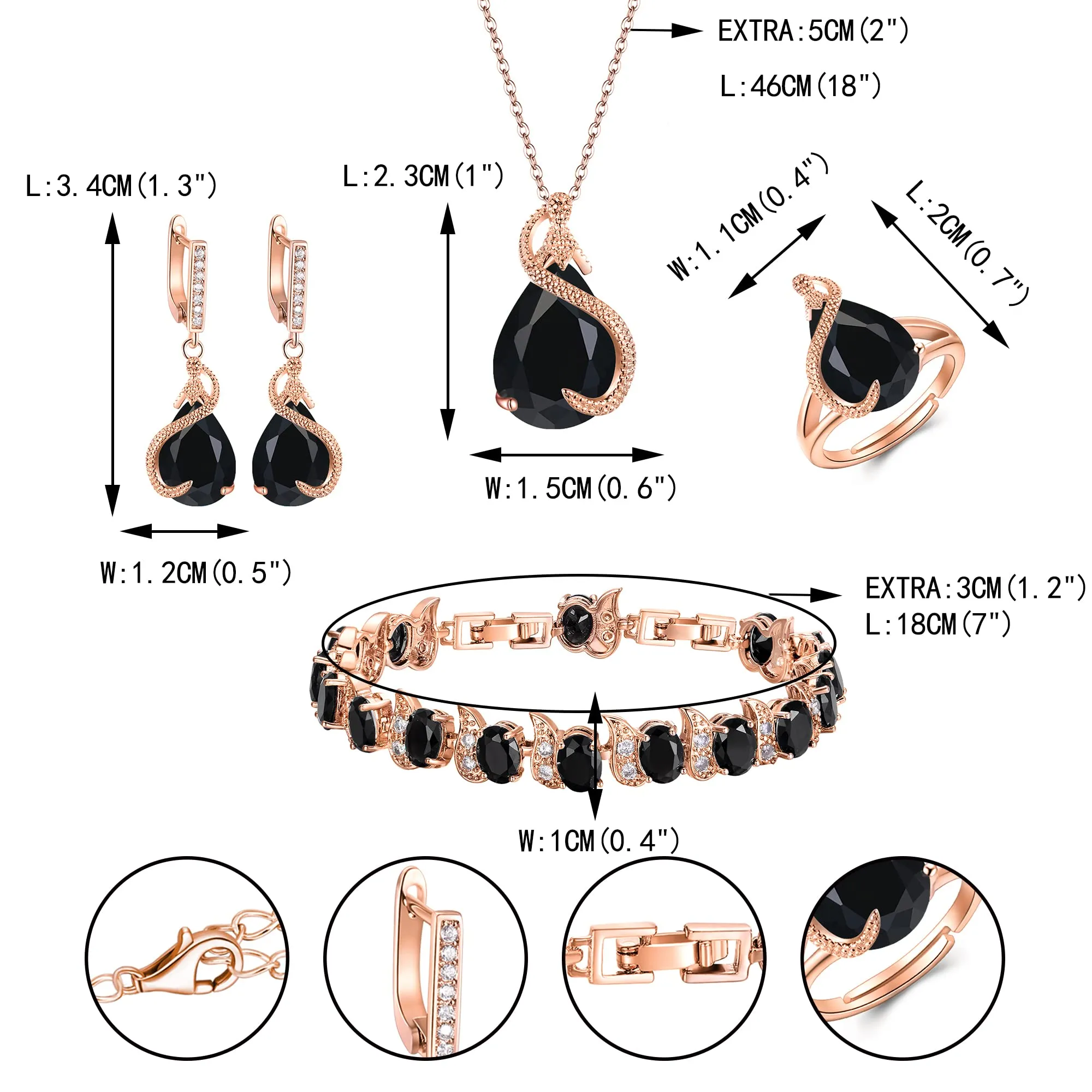 EVER FAITH Set di gioielli da sposa con Smeraldo e Zirconia Cubica, Collana Orecchini Bracciale e Anello - immagine 6