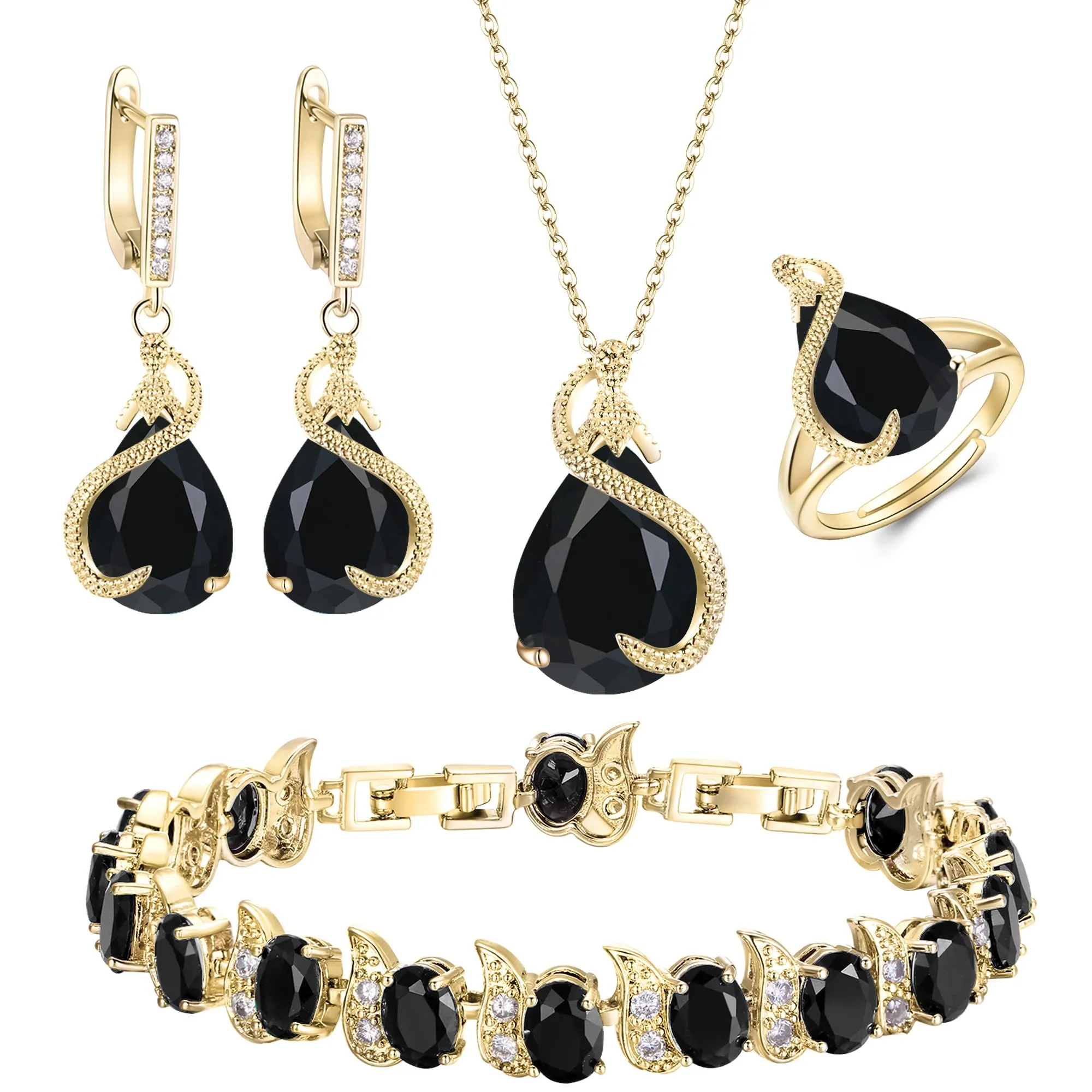 EVER FAITH Set di gioielli da sposa con Smeraldo e Zirconia Cubica, Collana, Orecchini, Bracciale e Anello - immagine 1