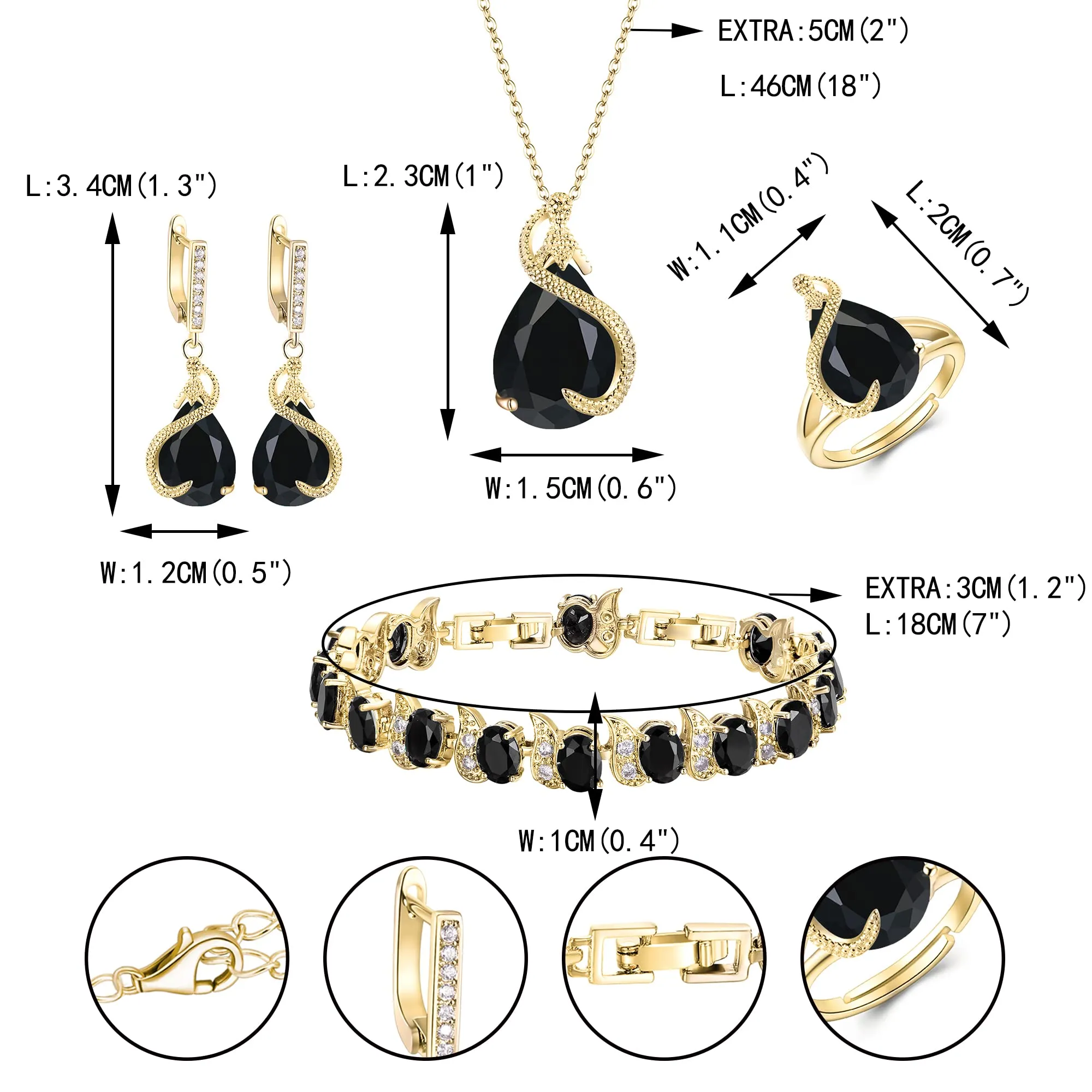EVER FAITH Set di gioielli da sposa con Smeraldo e Zirconia Cubica, Collana, Orecchini, Bracciale e Anello - immagine 6