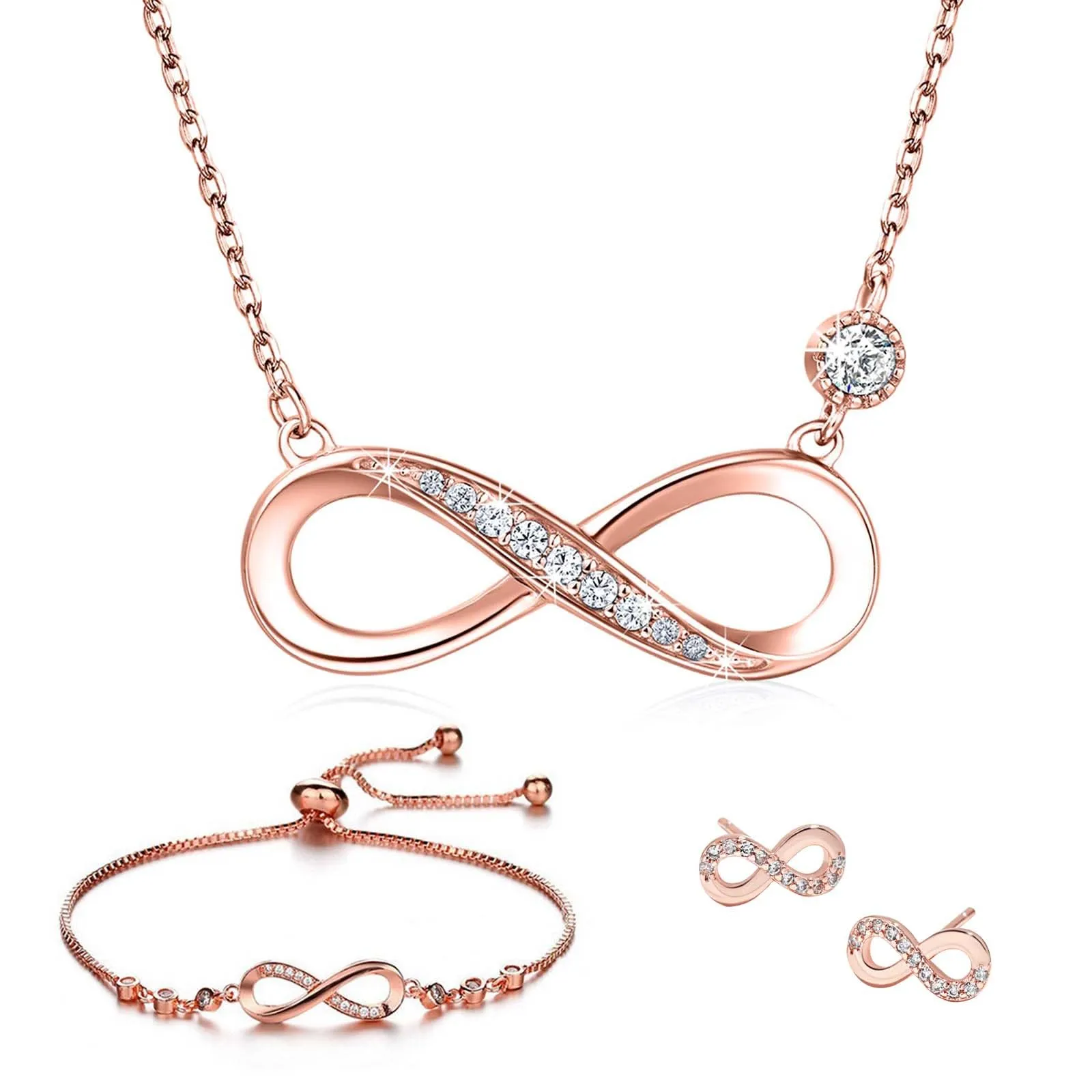 Bcenoilua Parure di Gioielli da Donna con Simbolo Infinito in Argento 925 e Zirconi, Set Collana, Bracciale e Orecchini - immagine 1