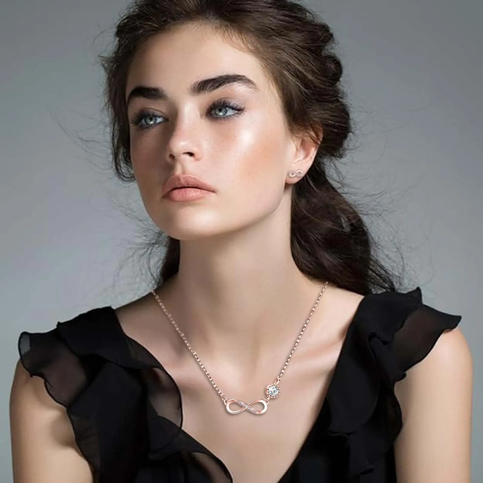 Bcenoilua Parure di Gioielli da Donna con Simbolo Infinito in Argento 925 e Zirconi, Set Collana, Bracciale e Orecchini - immagine 3