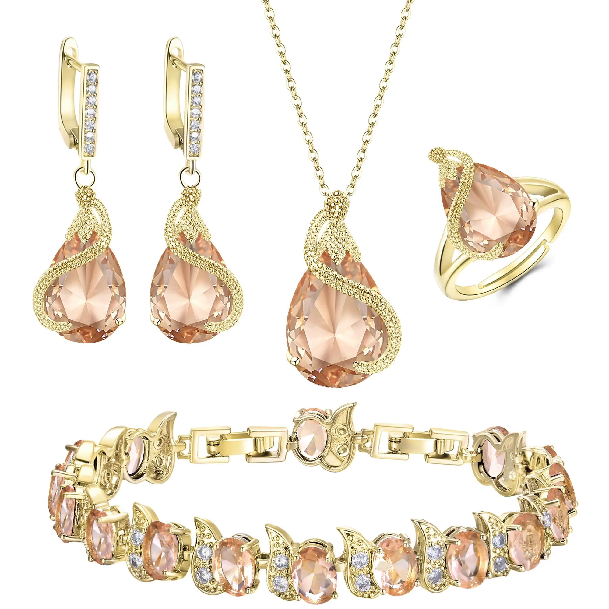EVER FAITH Set di 4 orecchini a goccia con zirconi cubici, argento chiaro - immagine 1
