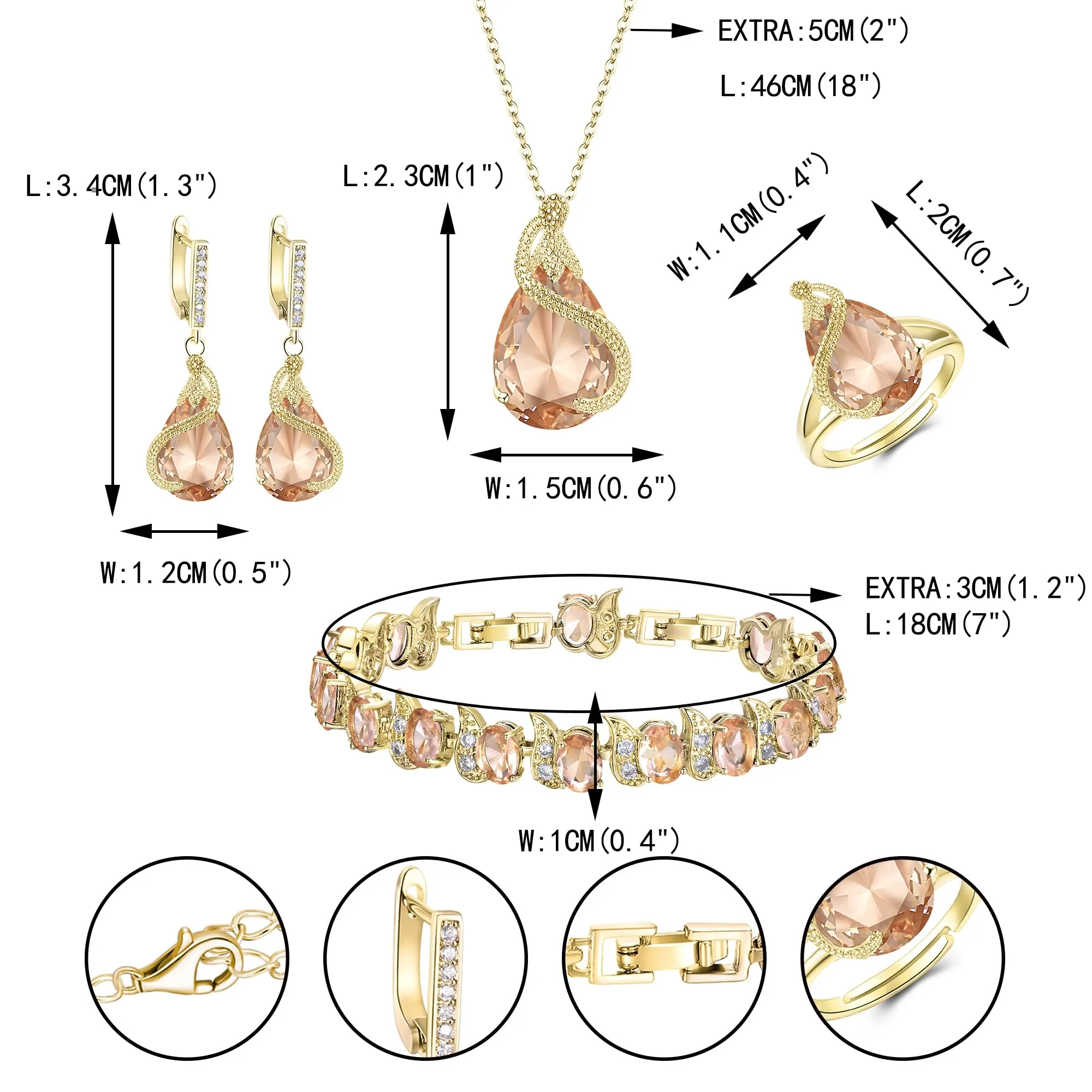 EVER FAITH Set di 4 orecchini a goccia con zirconi cubici, argento chiaro - immagine 4