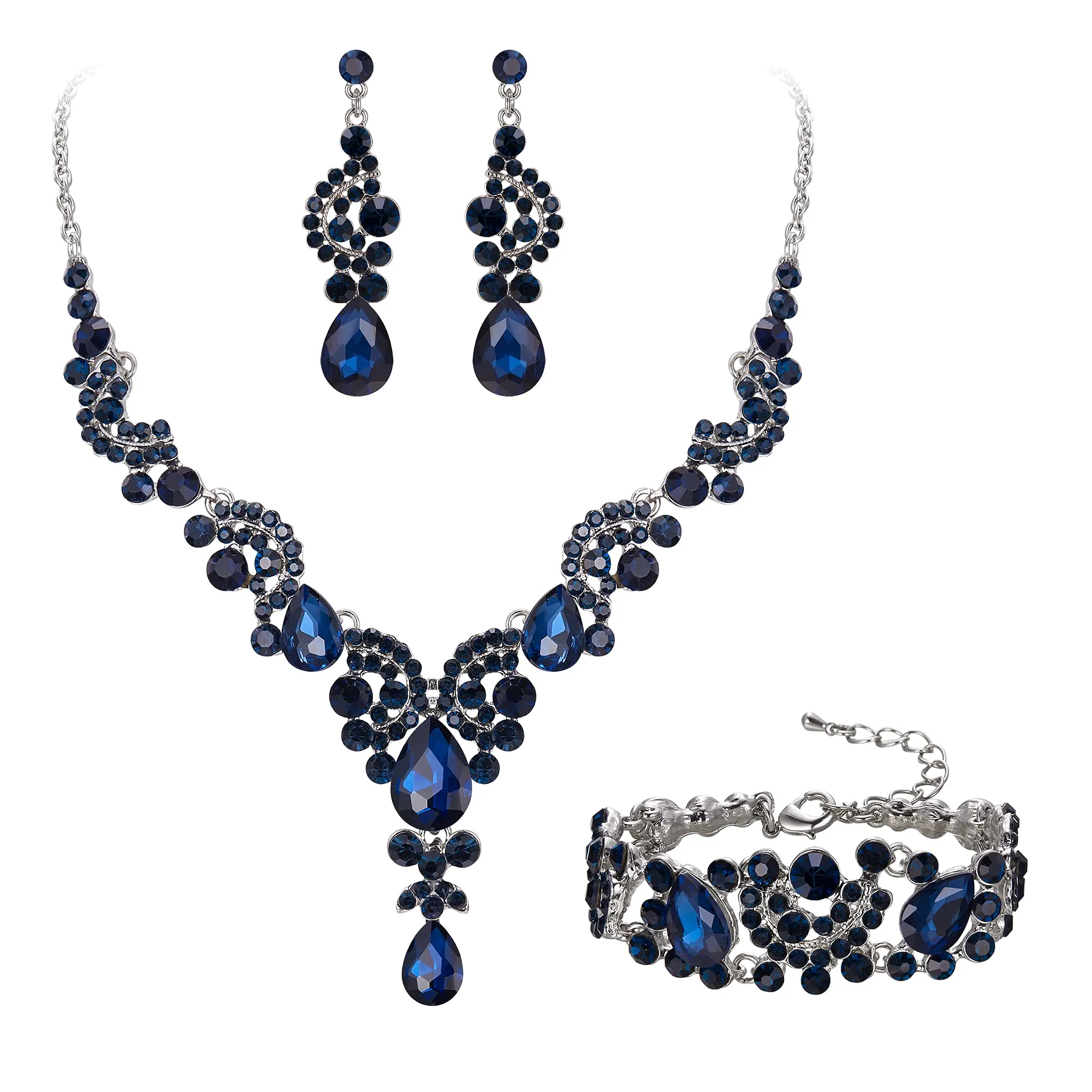 EVER FAITH Set di gioielli in cristallo Art Deco floreale con collana, orecchini e bracciale - immagine 1