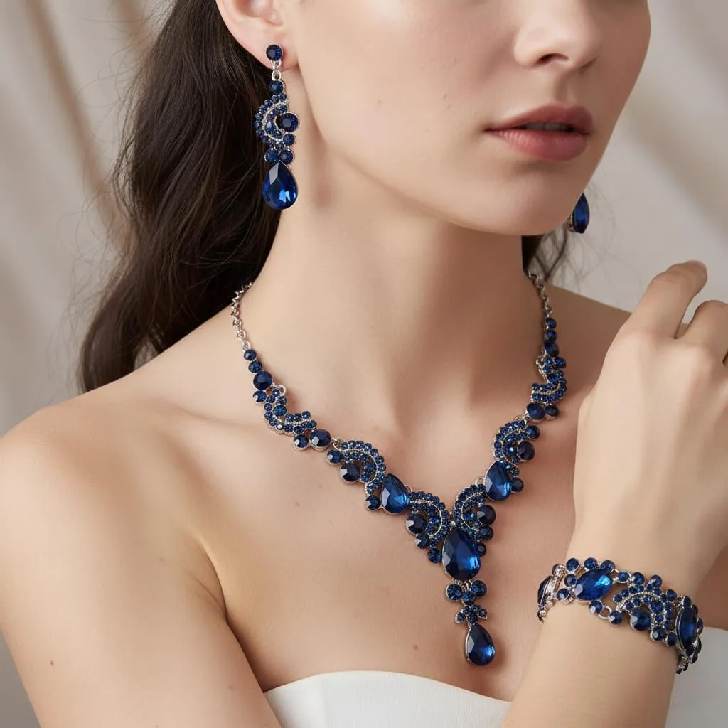 EVER FAITH Set di gioielli in cristallo Art Deco floreale con collana, orecchini e bracciale - immagine 2