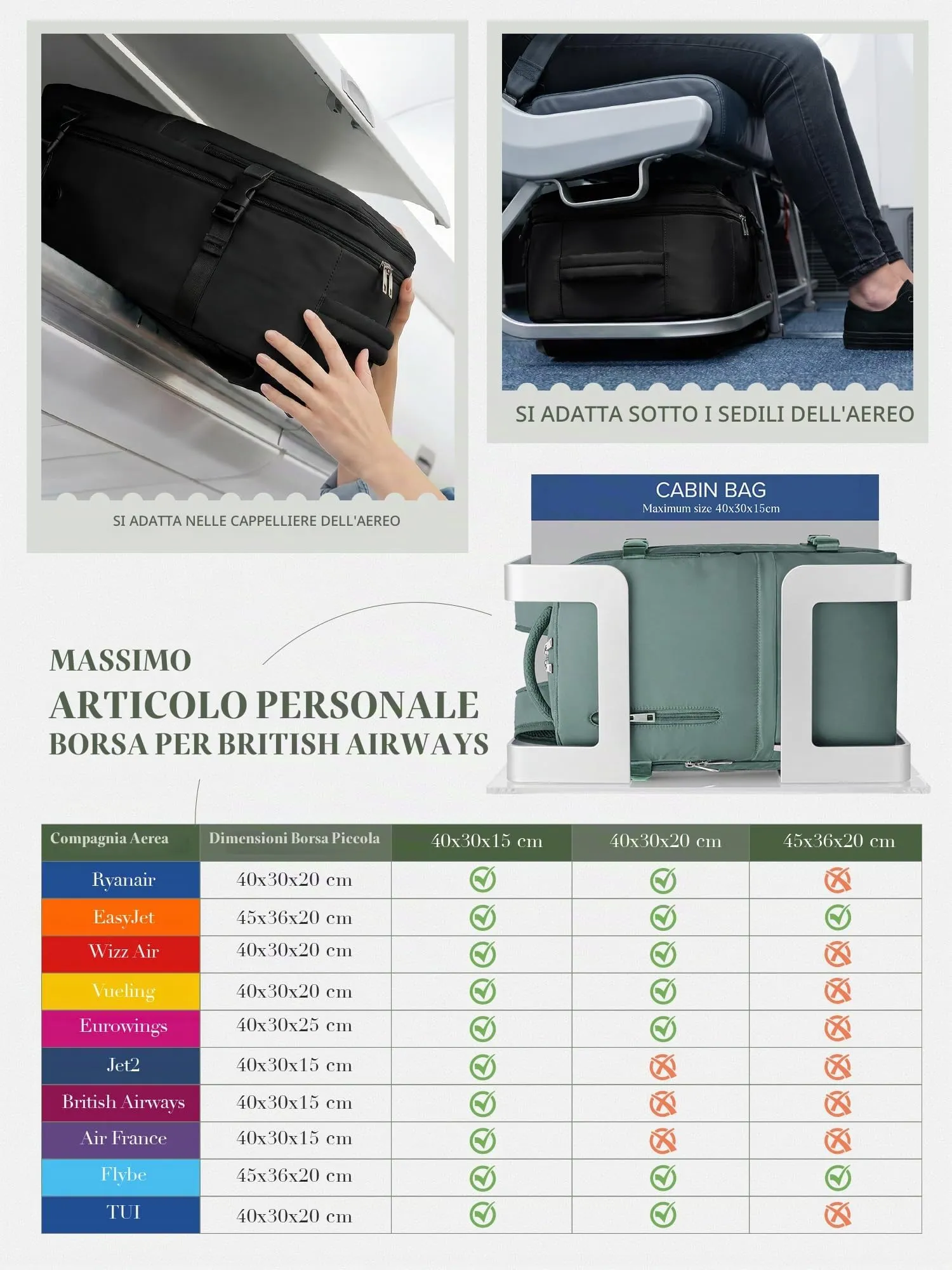Hayayu Zaino da Viaggio Bagaglio a Mano 40x30x15 cm per Donna e Uomo - immagine 2