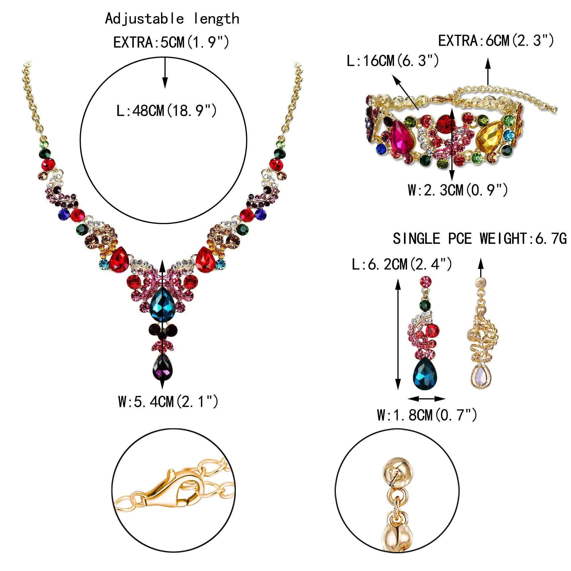 EVER FAITH Set di Gioielli con Cristalli Art Deco Floreale, Collana, Bracciale, Anello e Orecchini, Multicolore Oro-Fondo - immagine 4