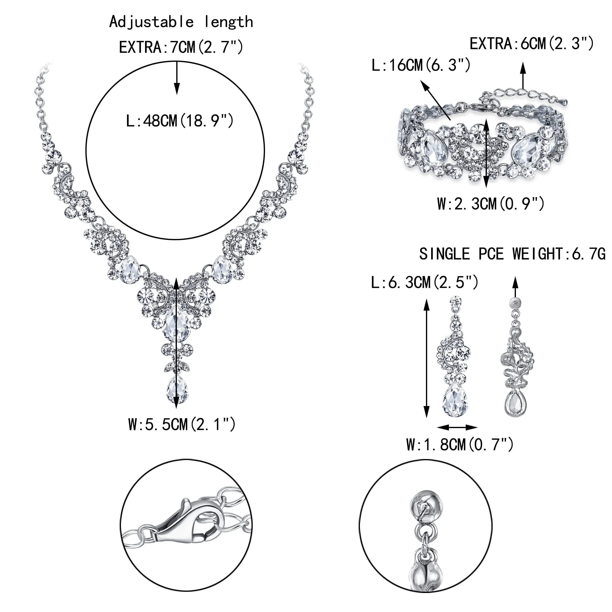 EVER FAITH Set Gioielli Sposa Cristallo Art Deco Floreale - Collana, Bracciale, Anello e Orecchini, Trasparente Argento-Fondo - immagine 5