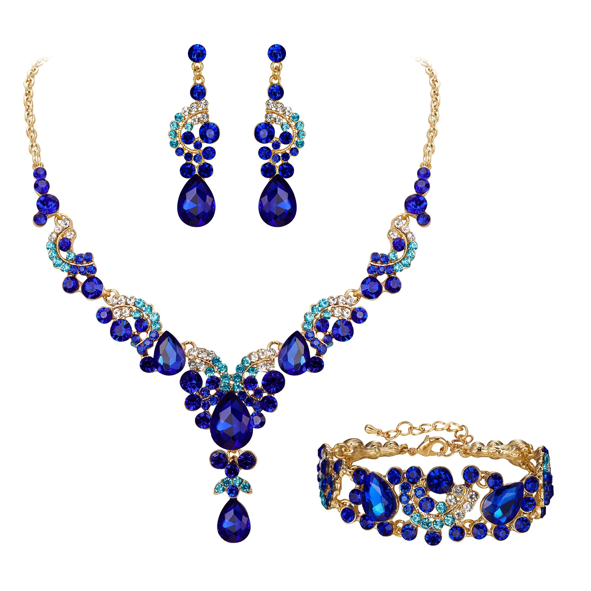 EVER FAITH Set di Gioielli in Cristallo Art Deco Floreale con Collana, Bracciale, Anello e Orecchini - immagine 1