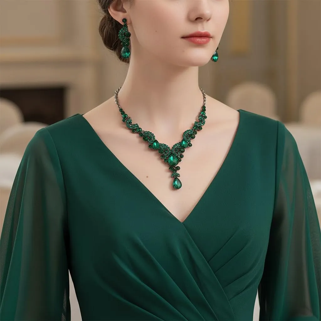 EVER FAITH Set di Gioielli in Cristallo Art Deco Floreale con Collana, Bracciale, Anello e Orecchini - immagine 4