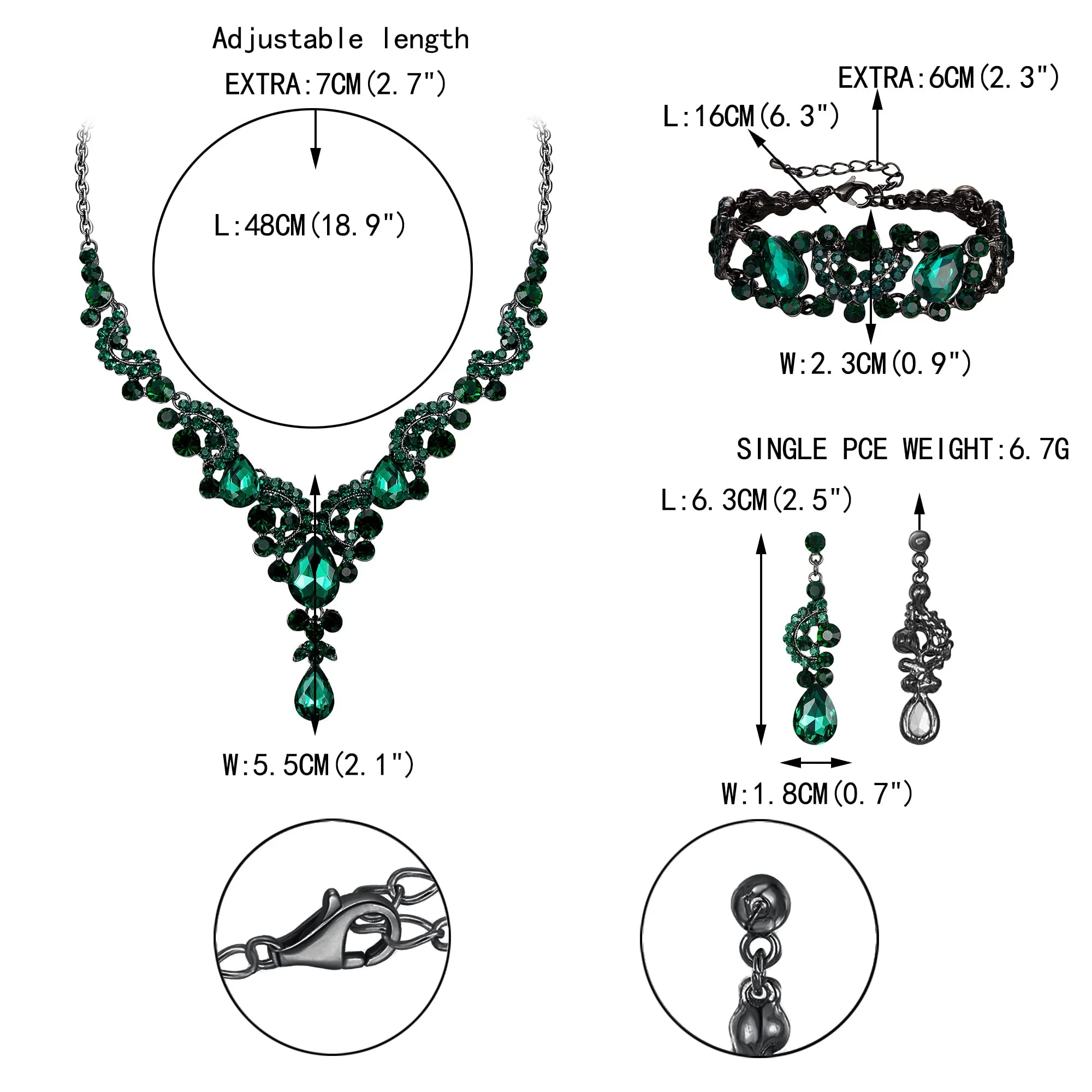 EVER FAITH Set di Gioielli in Cristallo Art Deco Floreale con Collana, Bracciale, Anello e Orecchini - immagine 5