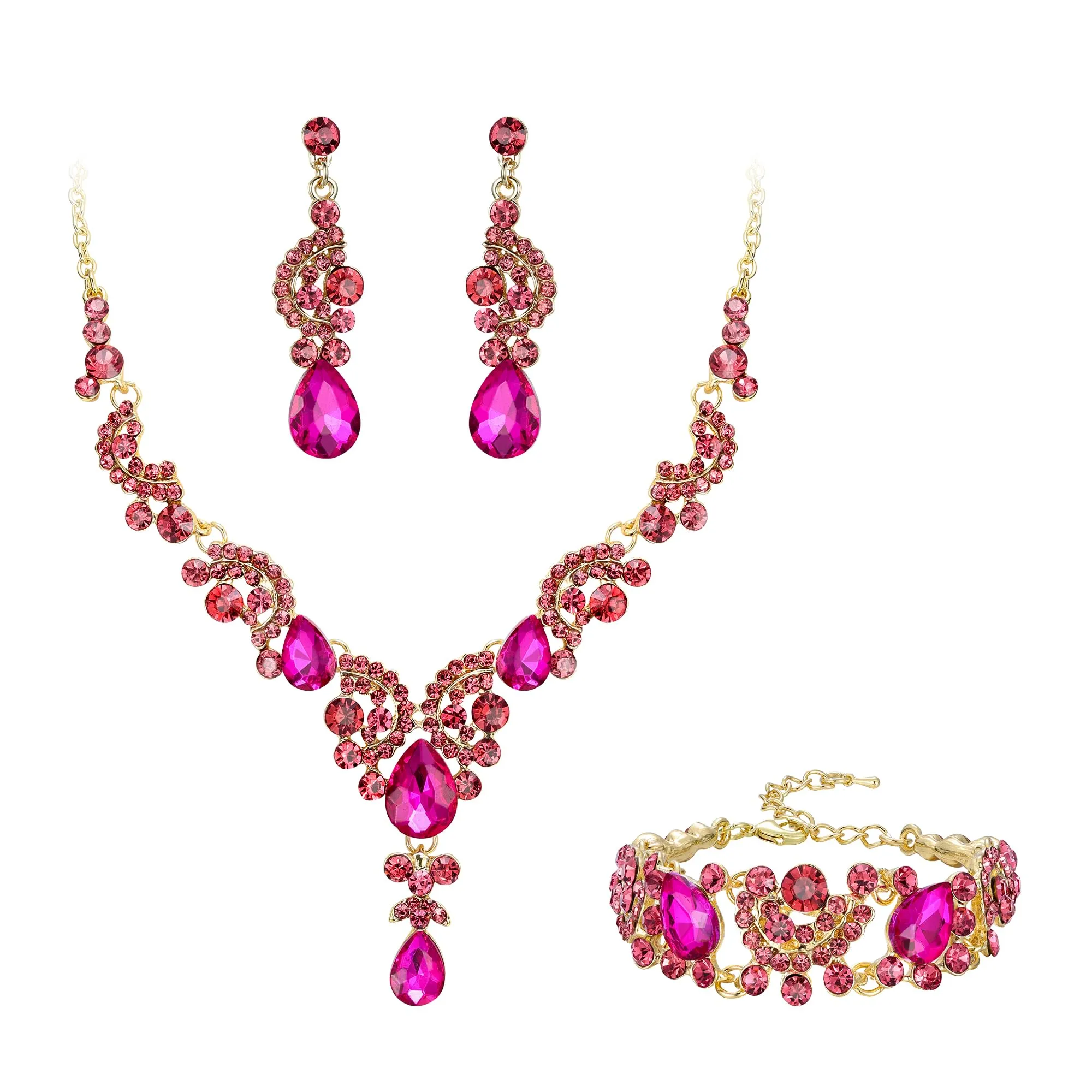 EVER FAITH Set di Gioielli in Cristallo Art Deco Floreale con Collana, Bracciale, Anello e Orecchini - immagine 1