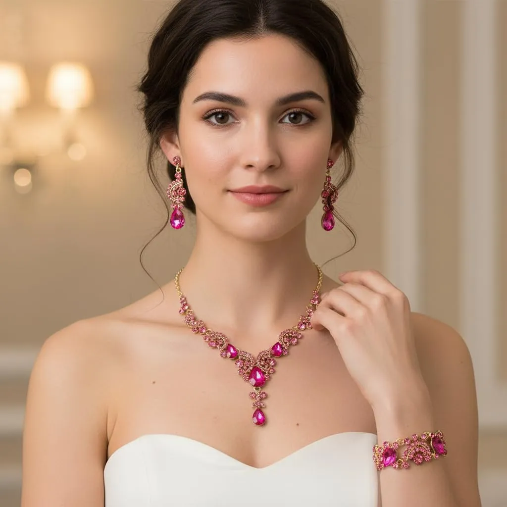 EVER FAITH Set di Gioielli in Cristallo Art Deco Floreale con Collana, Bracciale, Anello e Orecchini - immagine 3
