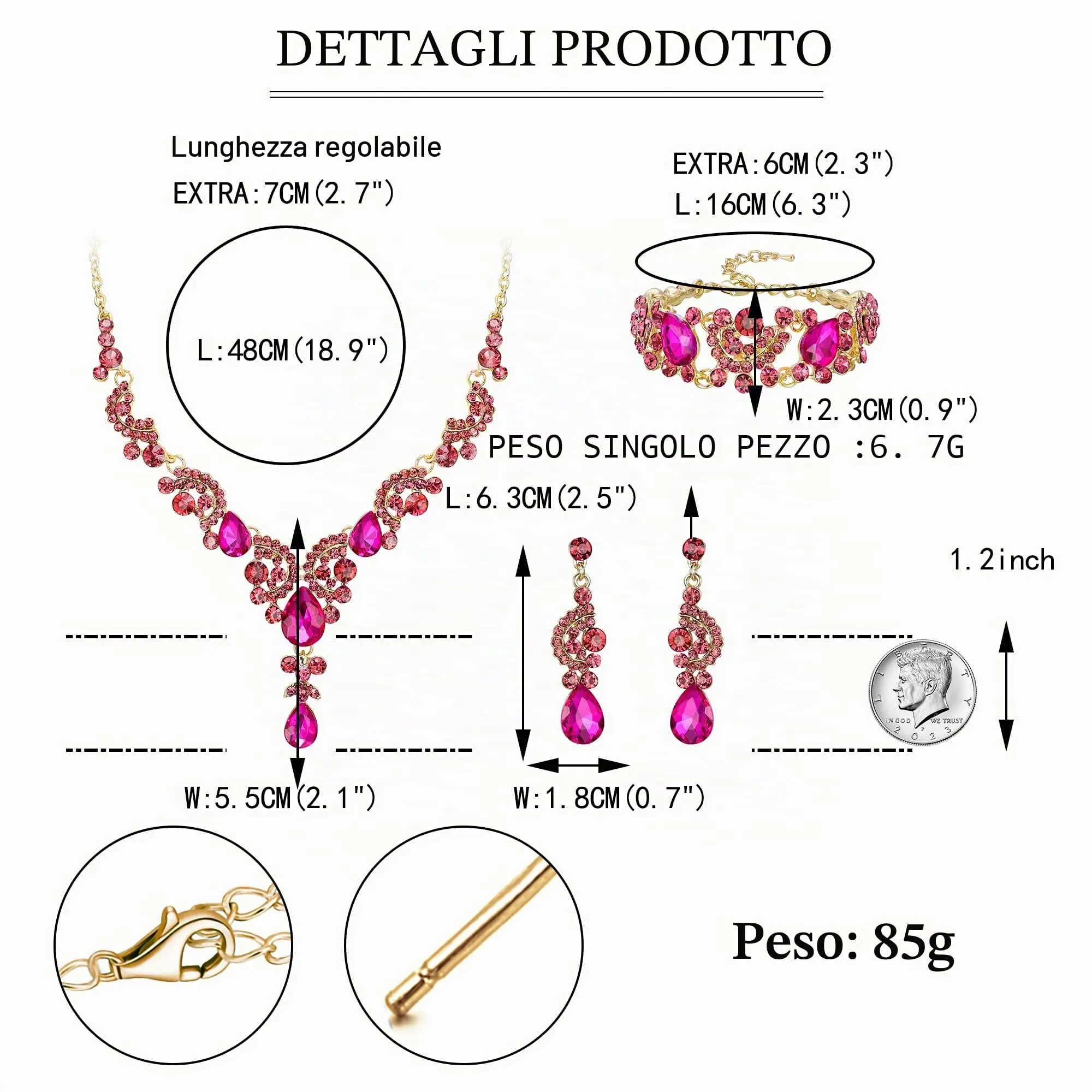EVER FAITH Set di Gioielli in Cristallo Art Deco Floreale con Collana, Bracciale, Anello e Orecchini - immagine 5