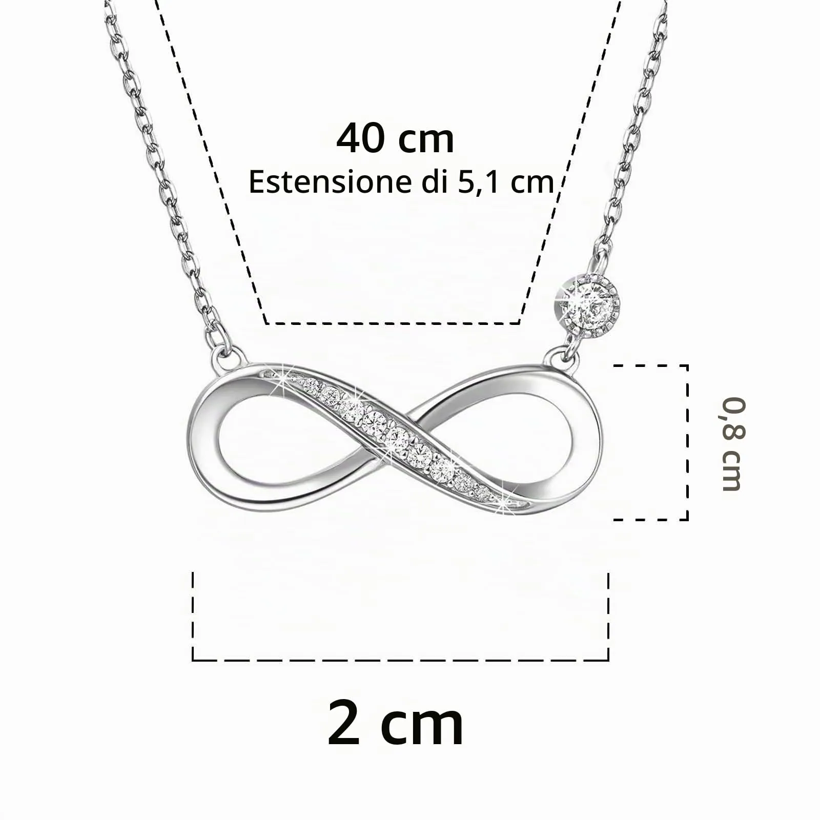 Bcenoilua Set di Gioielli con Simbolo Infinito in Argento 925 e Zirconi - Collana, Bracciale Regolabile e Orecchini - immagine 4