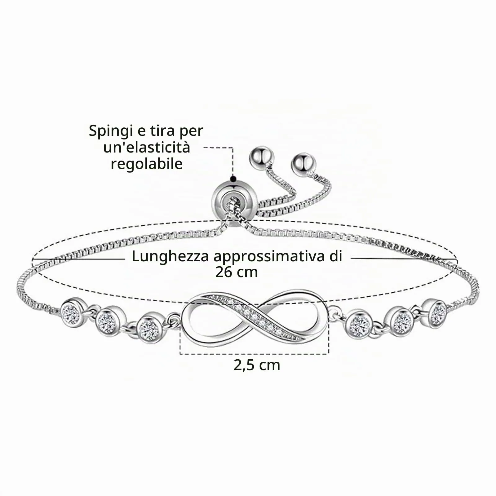 Bcenoilua Set di Gioielli con Simbolo Infinito in Argento 925 e Zirconi - Collana, Bracciale Regolabile e Orecchini - immagine 5