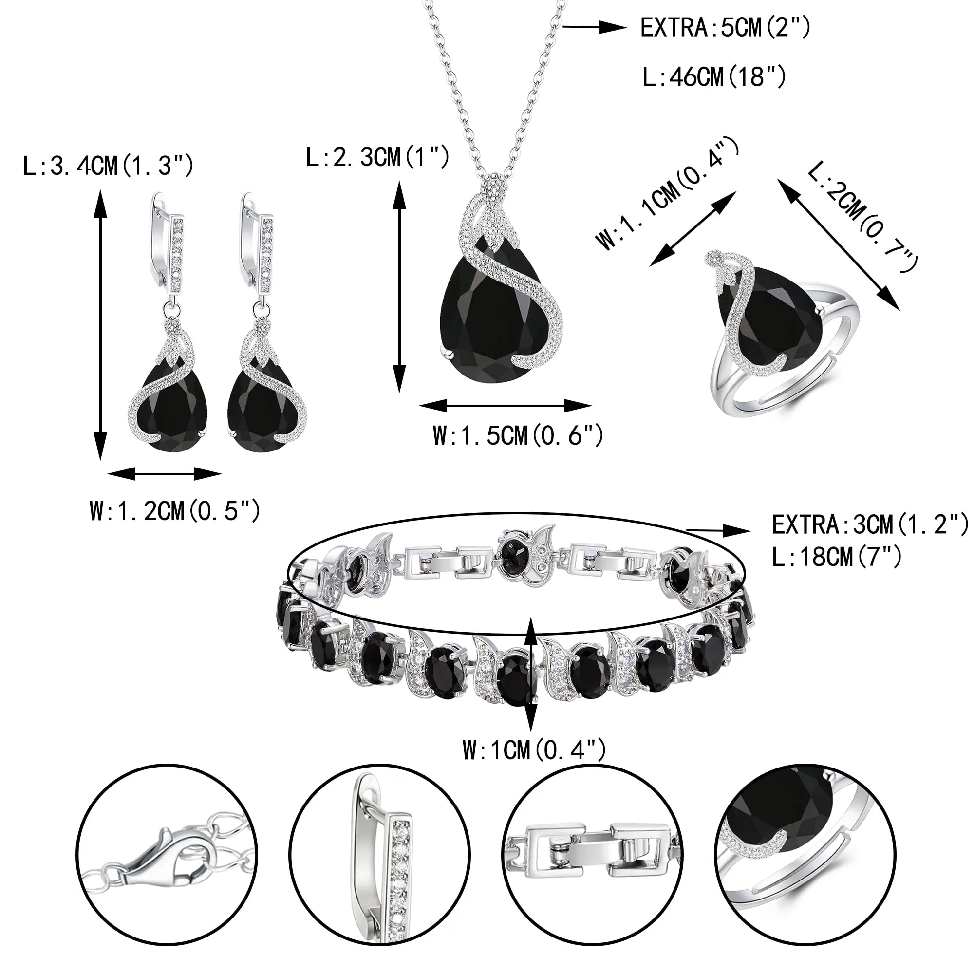 EVER FAITH Set di 4 orecchini a goccia con zirconi cubici, argento chiaro - immagine 5