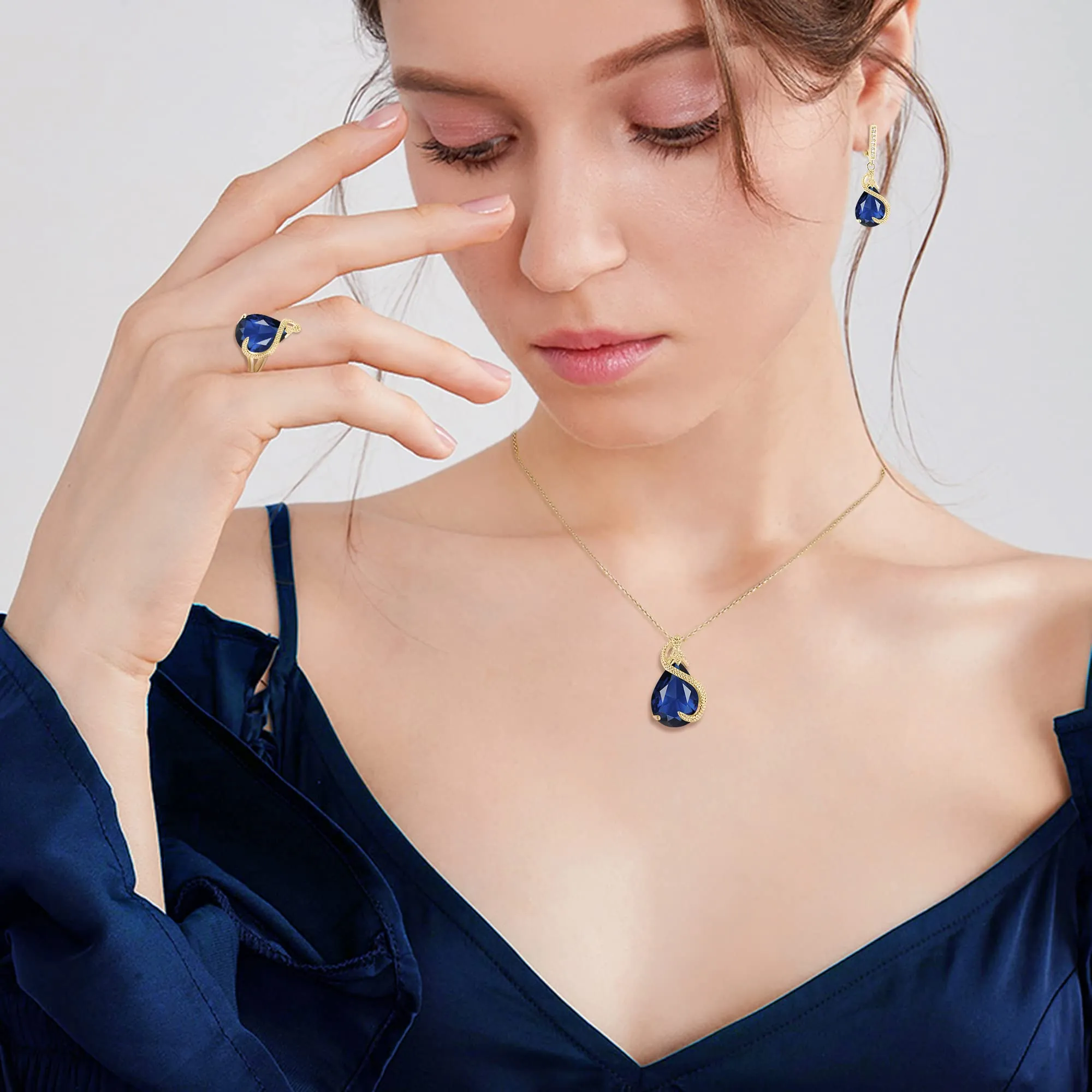 EVER FAITH Set di gioielli da sposa in Zirconia Cubica Smeraldo con Collana, Orecchini, Bracciale e Anello - immagine 3